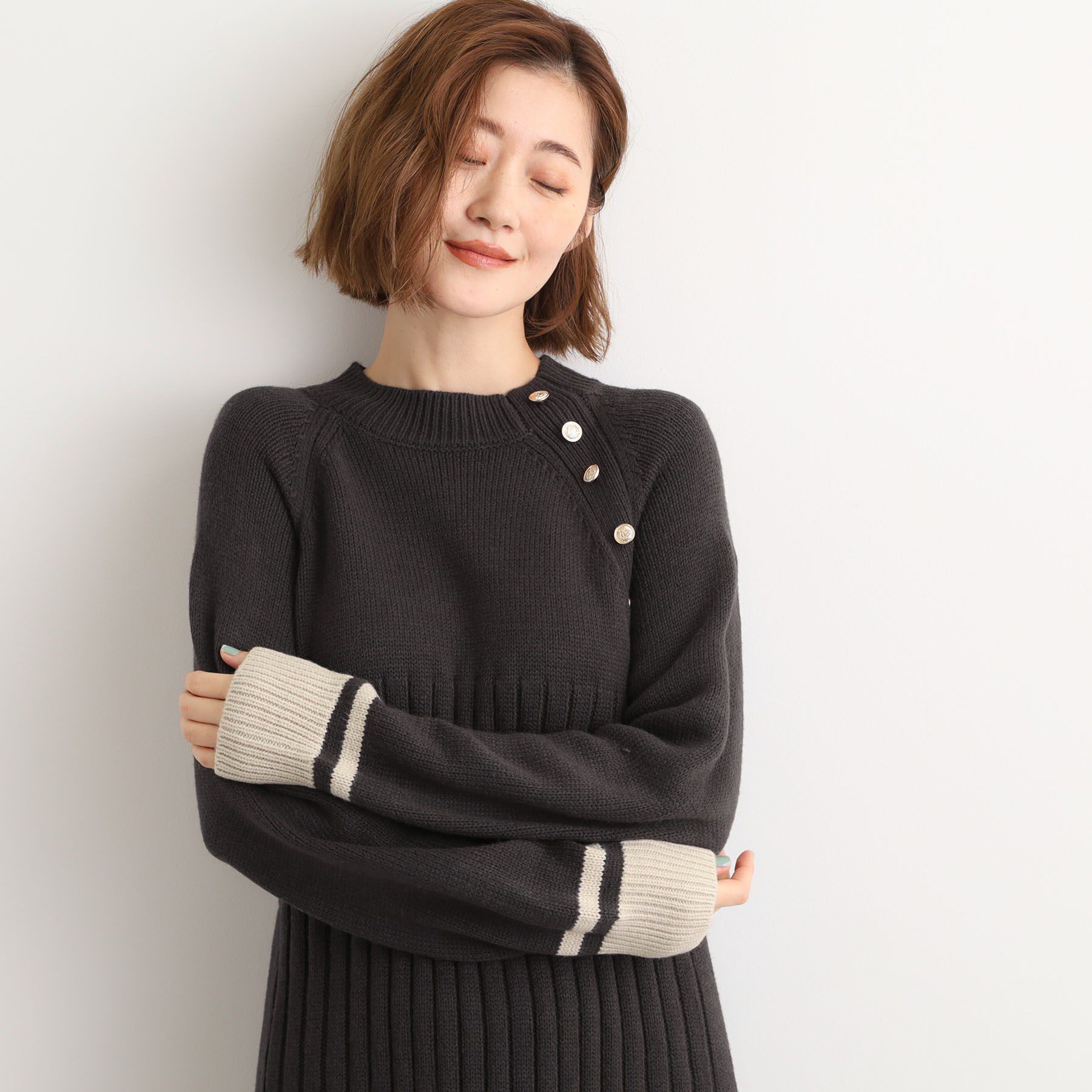 grove「【選べる着丈】配色サイドプリーツニットワンピース」|ワンピース|