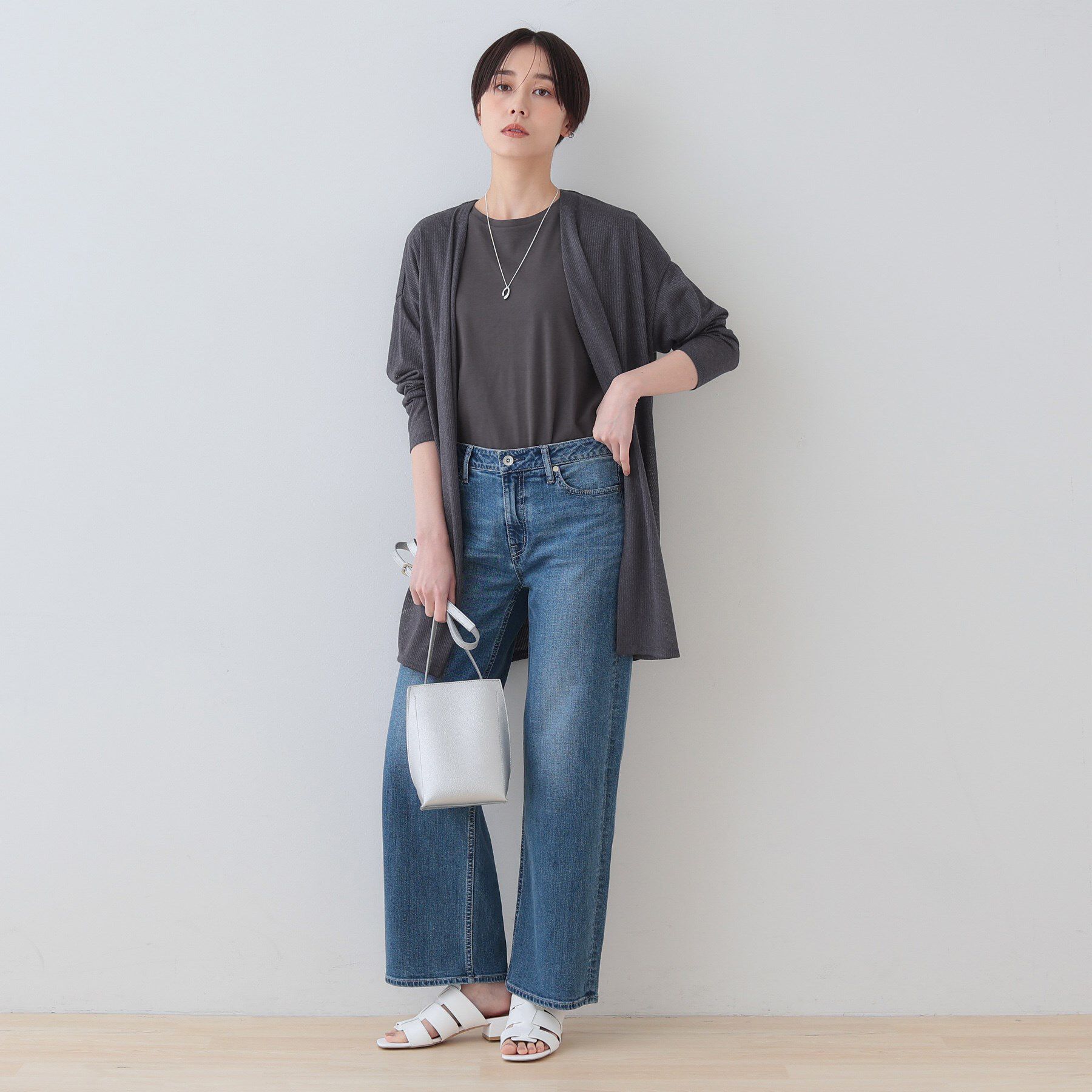 INDIVI「【洗える／シアーストライプ】ロング丈着流しカーディガン」|カーディガン|