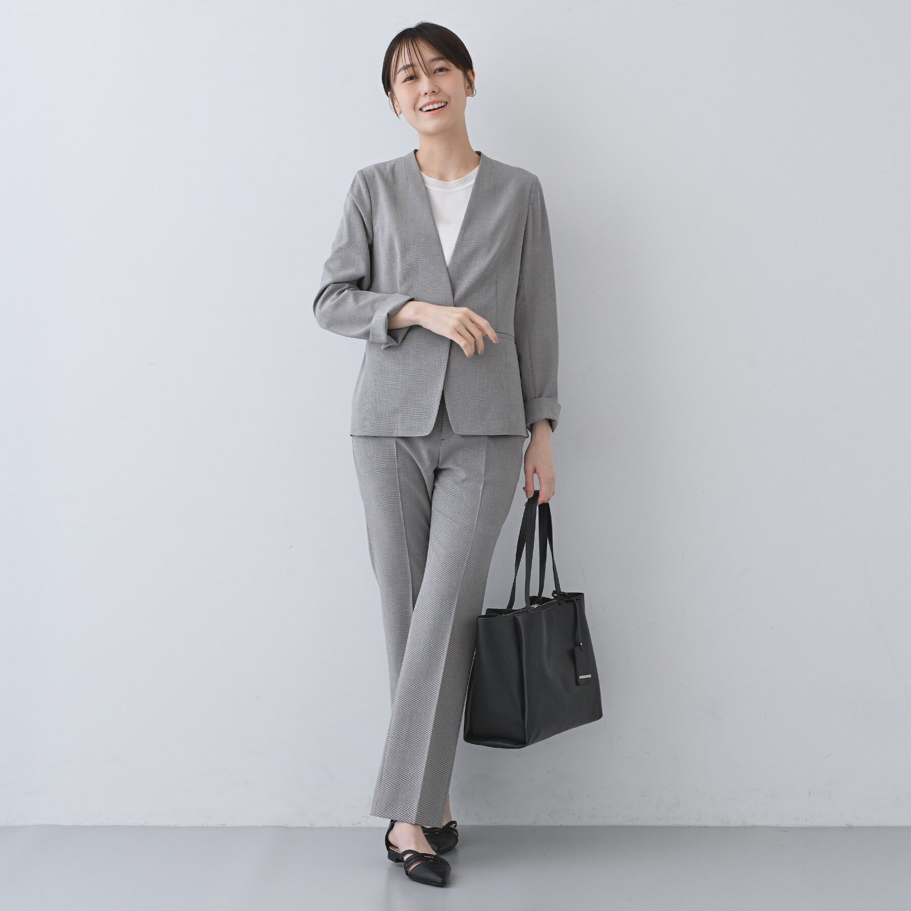 INDIVI「【洗える／夏スーツ】ミニ千鳥柄ノーカラージャケット」|ノーカラージャケット|