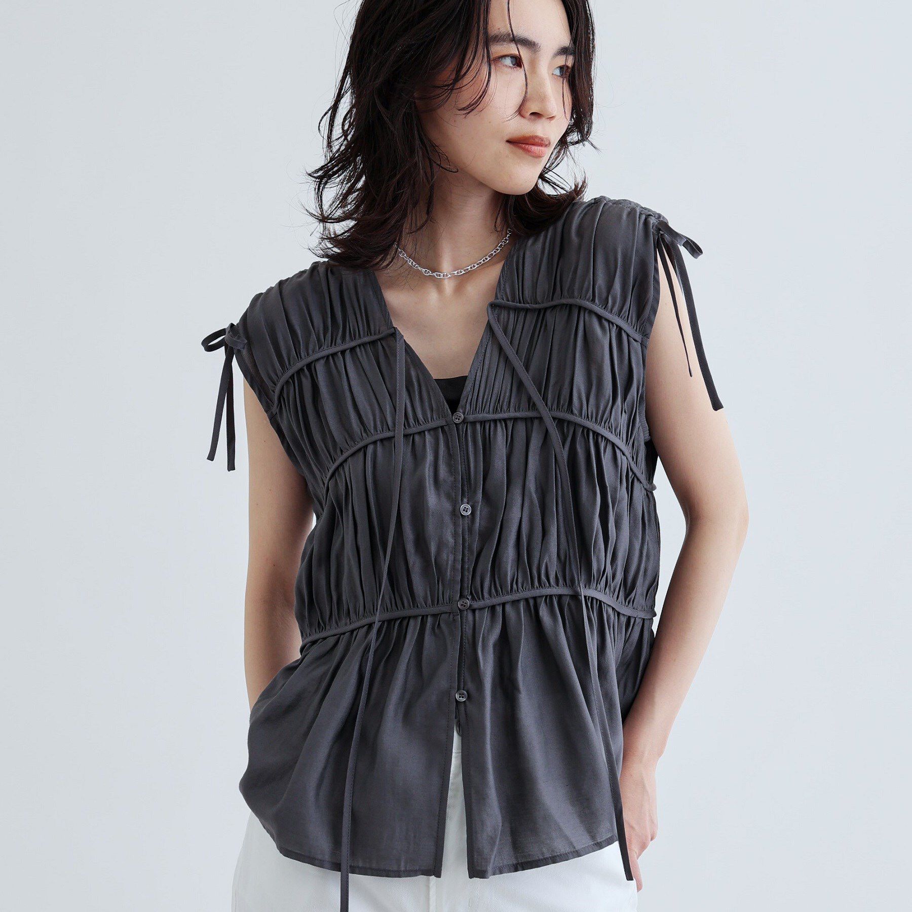 GALLEST「ギャザースリーブレスブラウス」|シャツ・ブラウス|