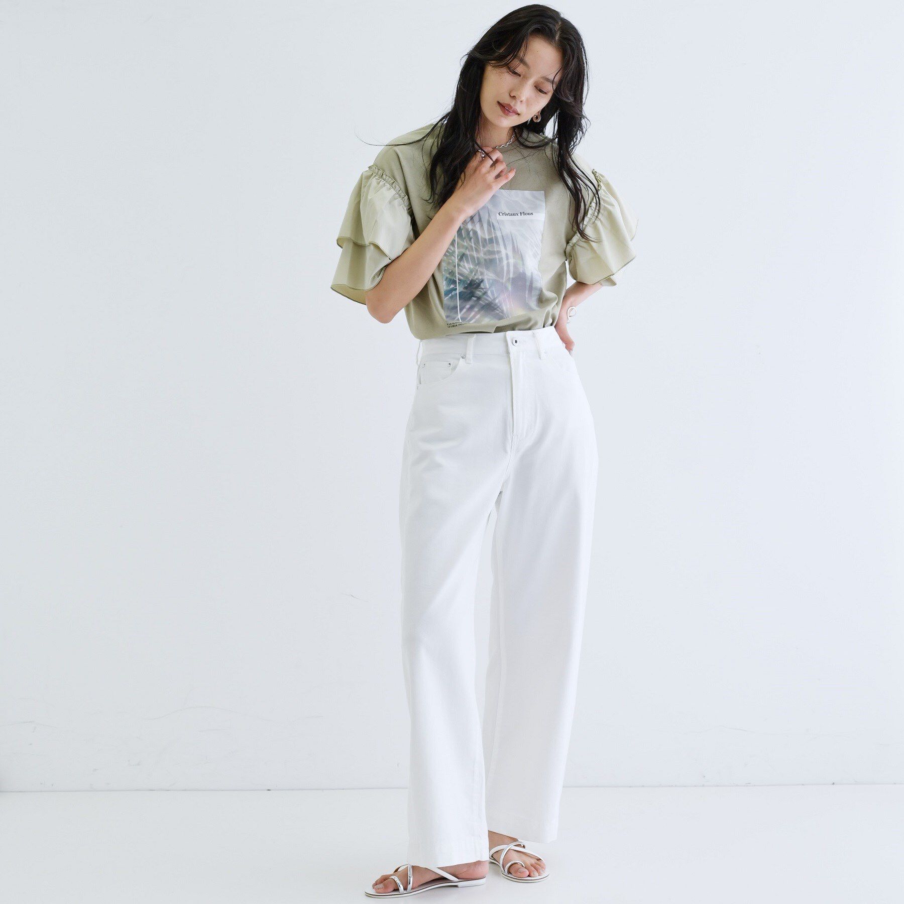 GALLEST「フリルスリーブプリントカットソー」|Tシャツ・カットソー|