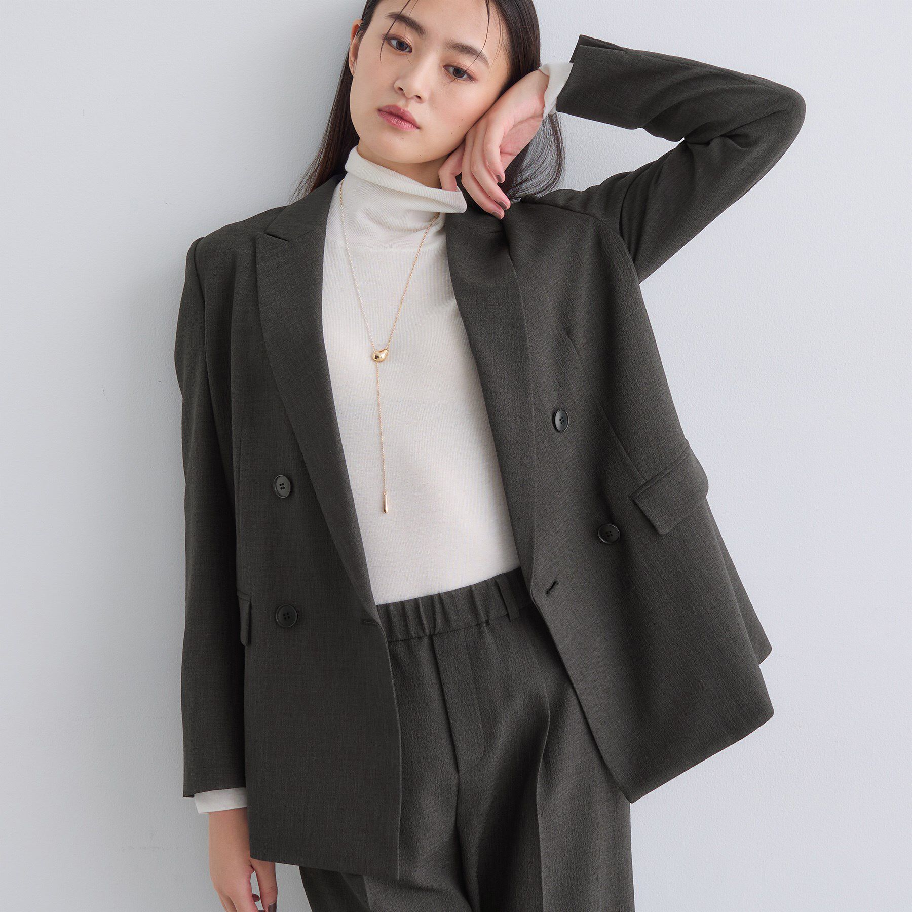 INDIVI「【洗える／セットアップ可能】凹凸ストレッチ素材ダブルジャケット」|テーラードジャケット|