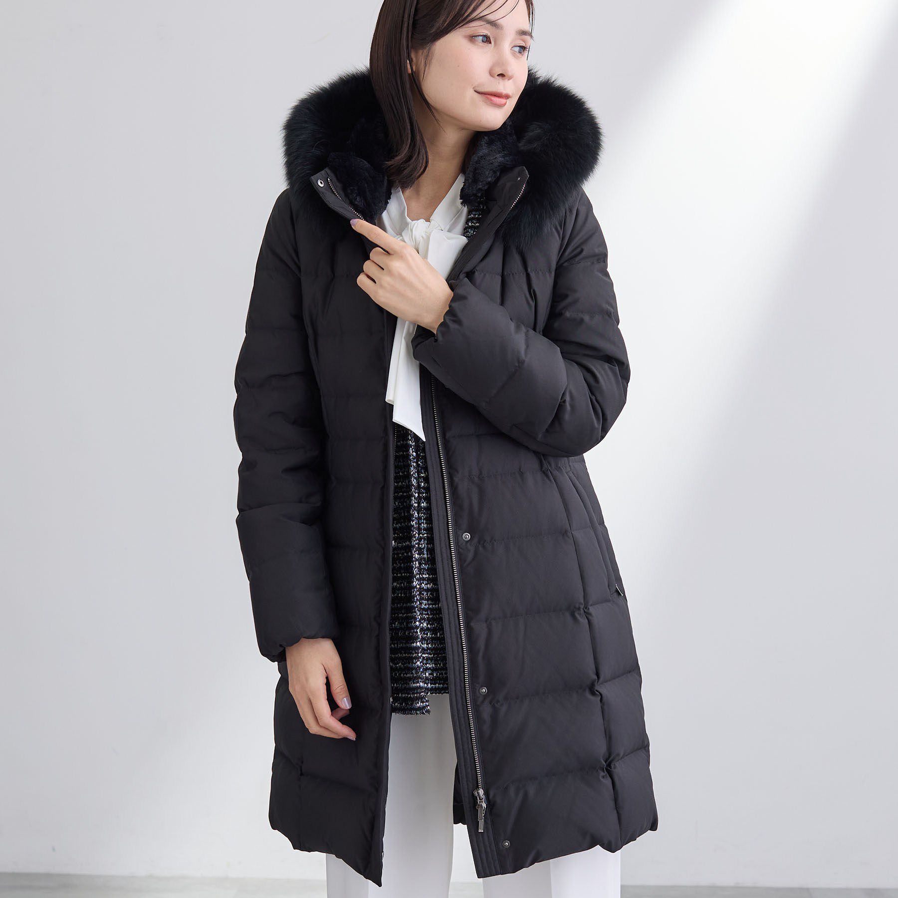 INDIVI「【名品／撥水／抗菌防臭】ロング丈リサイクルダウンコート」|ダウン|ブラック(019)