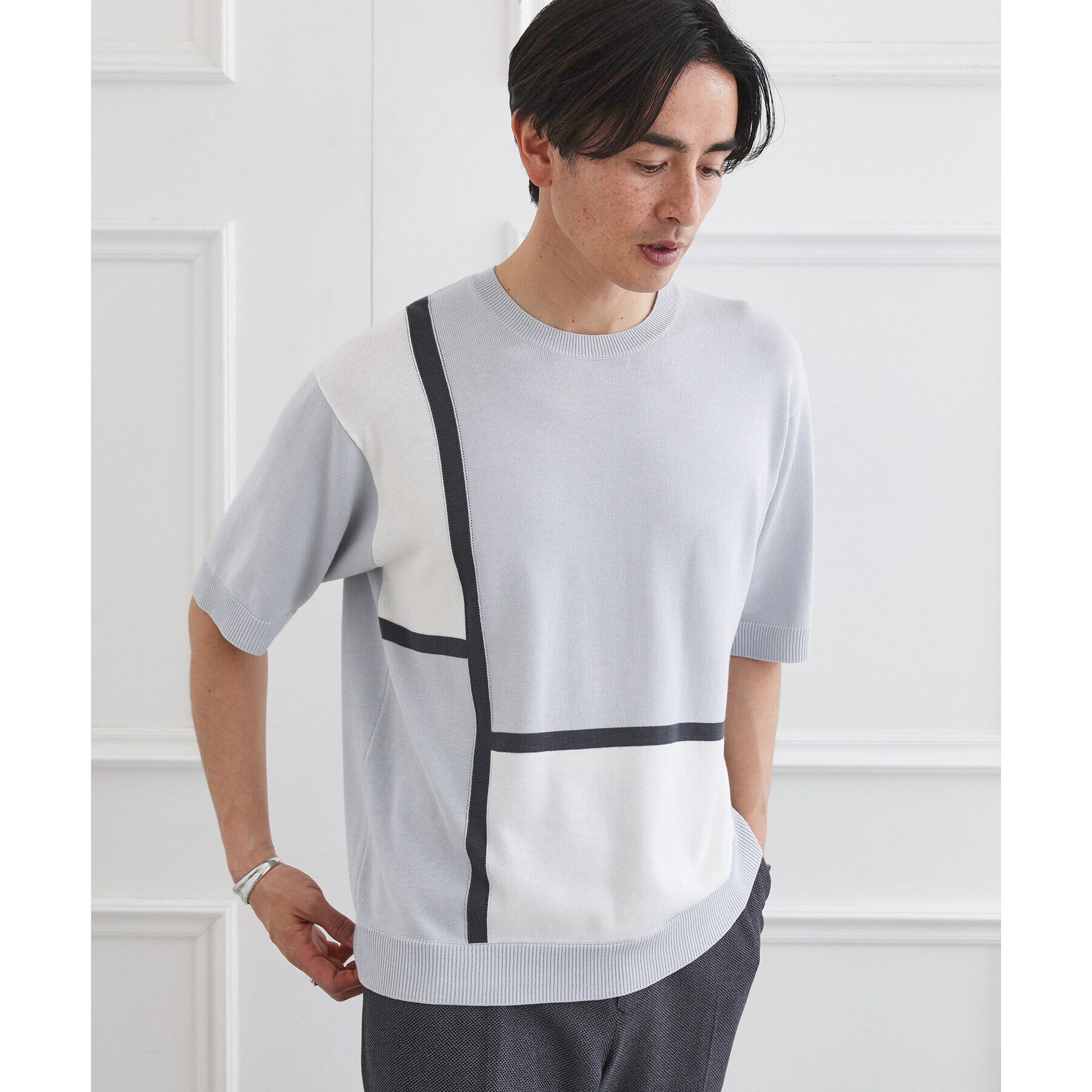 TAKEO KIKUCHI「カラーブロッキング プルオーバー ニット」|ニット・セーター|
