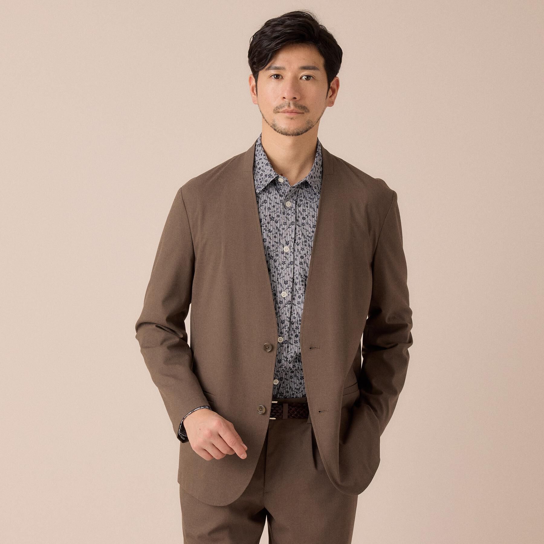 TAKEO KIKUCHI「【ON／OFF兼用】CARREMANファブリック ノーカラージャケット」|ノーカラージャケット|