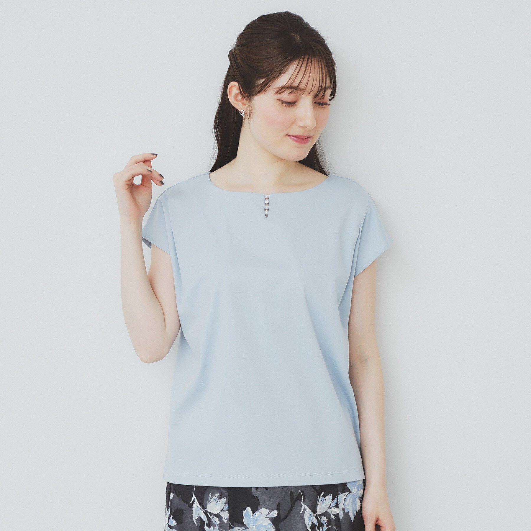 index「《6色展開/XS-3サイズ》キーネックビジュートップス【UV/接触冷感/洗濯機洗い可】」|Tシャツ・カットソー|