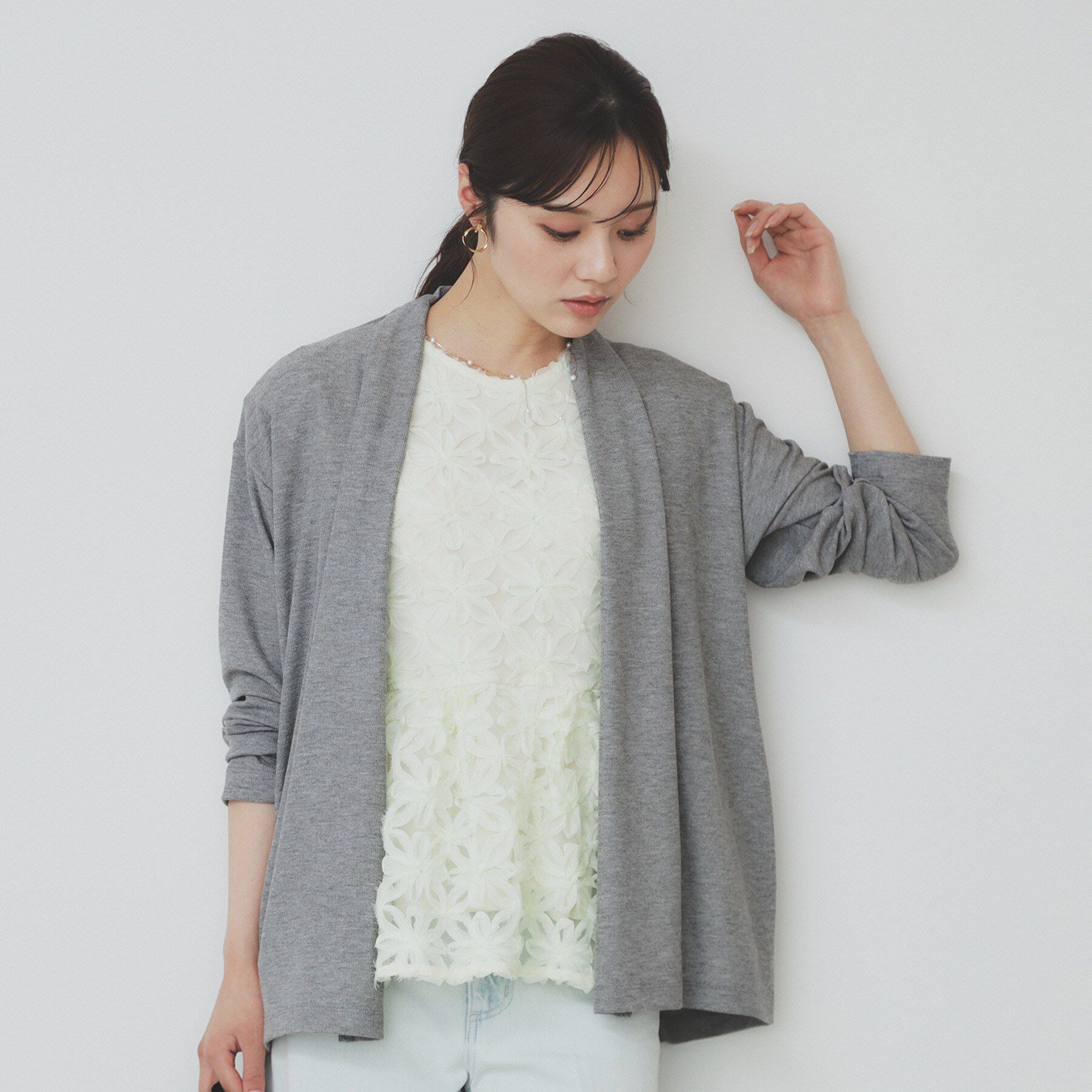 index「シアージャージミドル丈カーディガン【接触冷感/UVケア/洗濯機洗い可】」|カーディガン|グレー(012)
