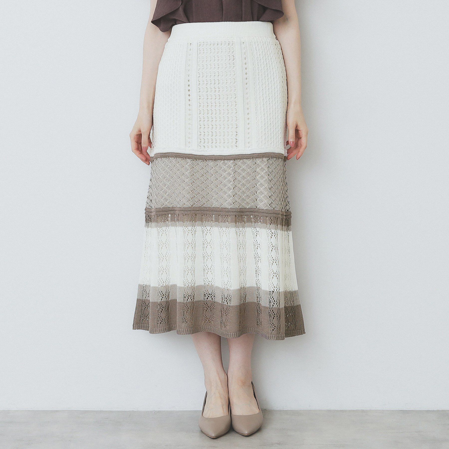 index「透かし編みフレアニットスカート/セットアップ対応【洗濯機洗い可】」|スカート|
