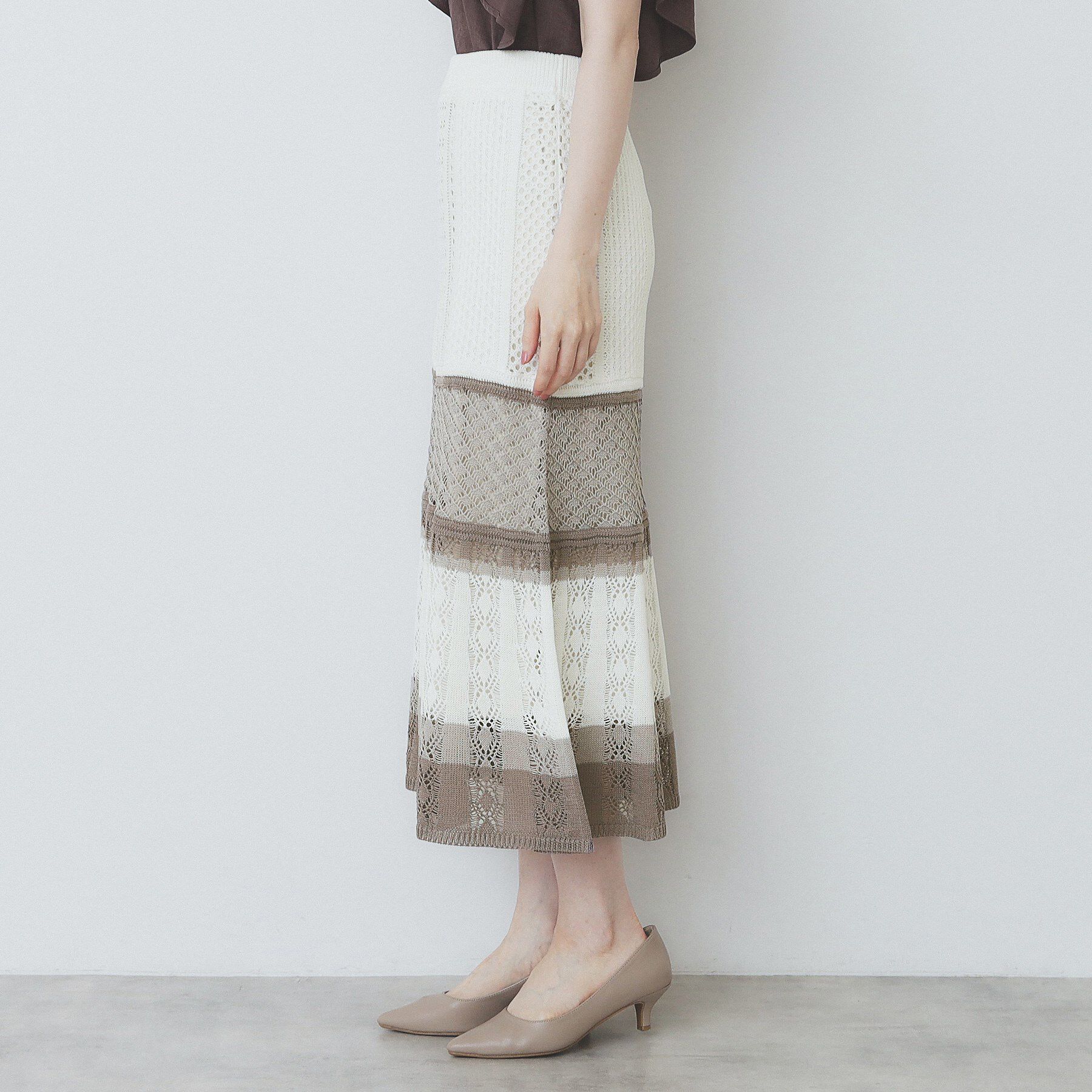 index「透かし編みフレアニットスカート/セットアップ対応【洗濯機洗い可】」|スカート|