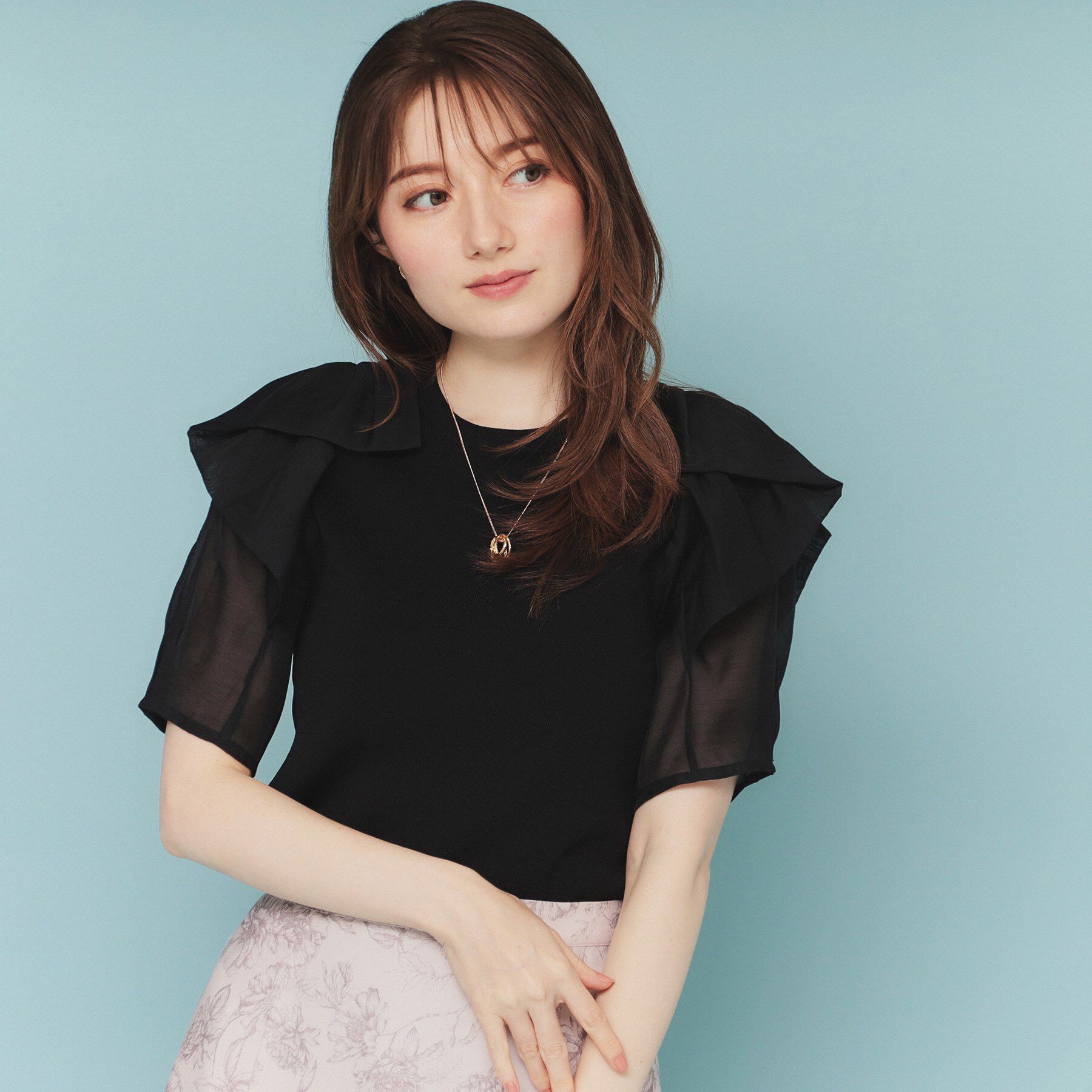 index「リボンスリーブドッキングニット【洗濯機洗い可/抗ピル】」|ニット・セーター|ブラック(019)