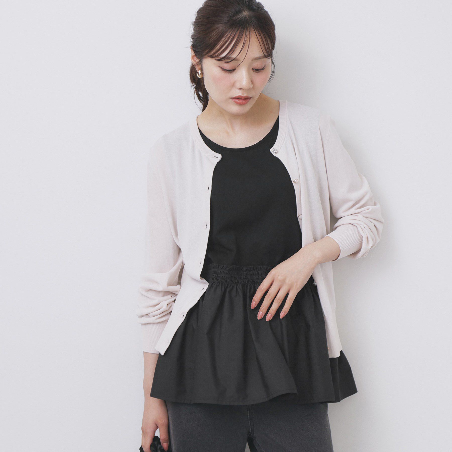 index「ノースリペプラムドッキングトップス【洗濯機洗い可/接触冷感】」|Tシャツ・カットソー|ブラック(019)