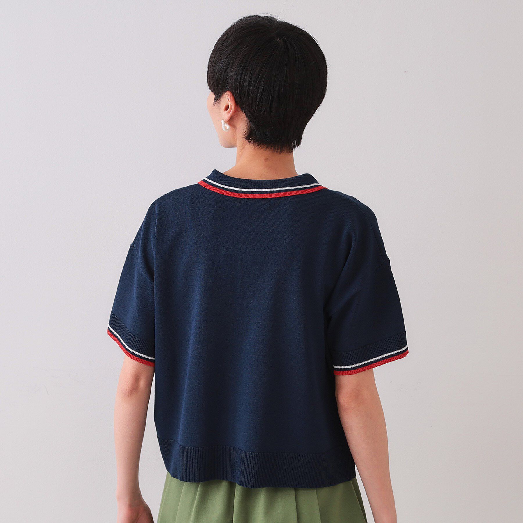 OPAQUE.CLIP「ロゴ刺繍ポロニット【洗濯機洗い可／抗ピル】」|ニット・セーター|