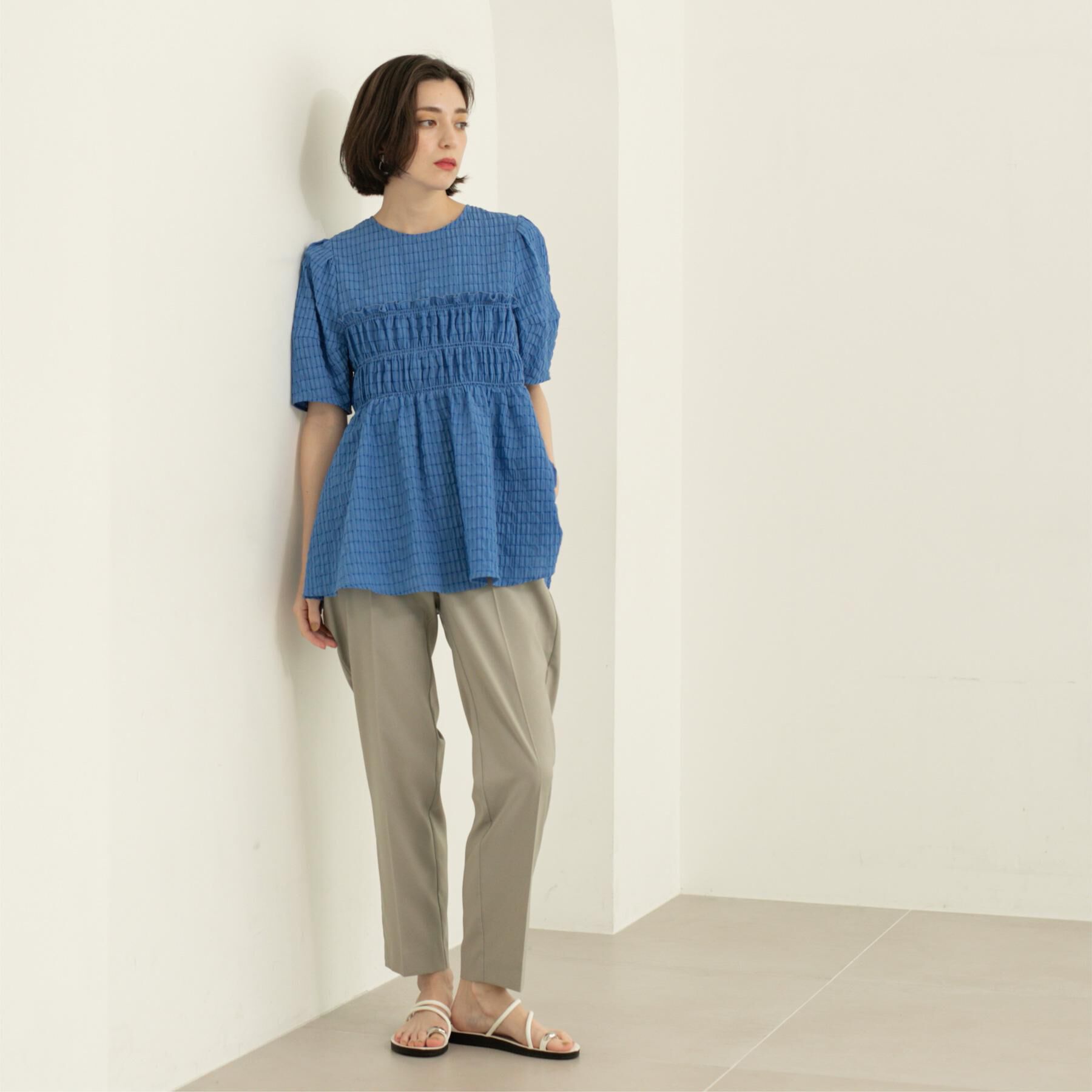 OPAQUE.CLIP「シャーリングペプラムブラウス【洗濯機洗い可】」|シャツ・ブラウス|