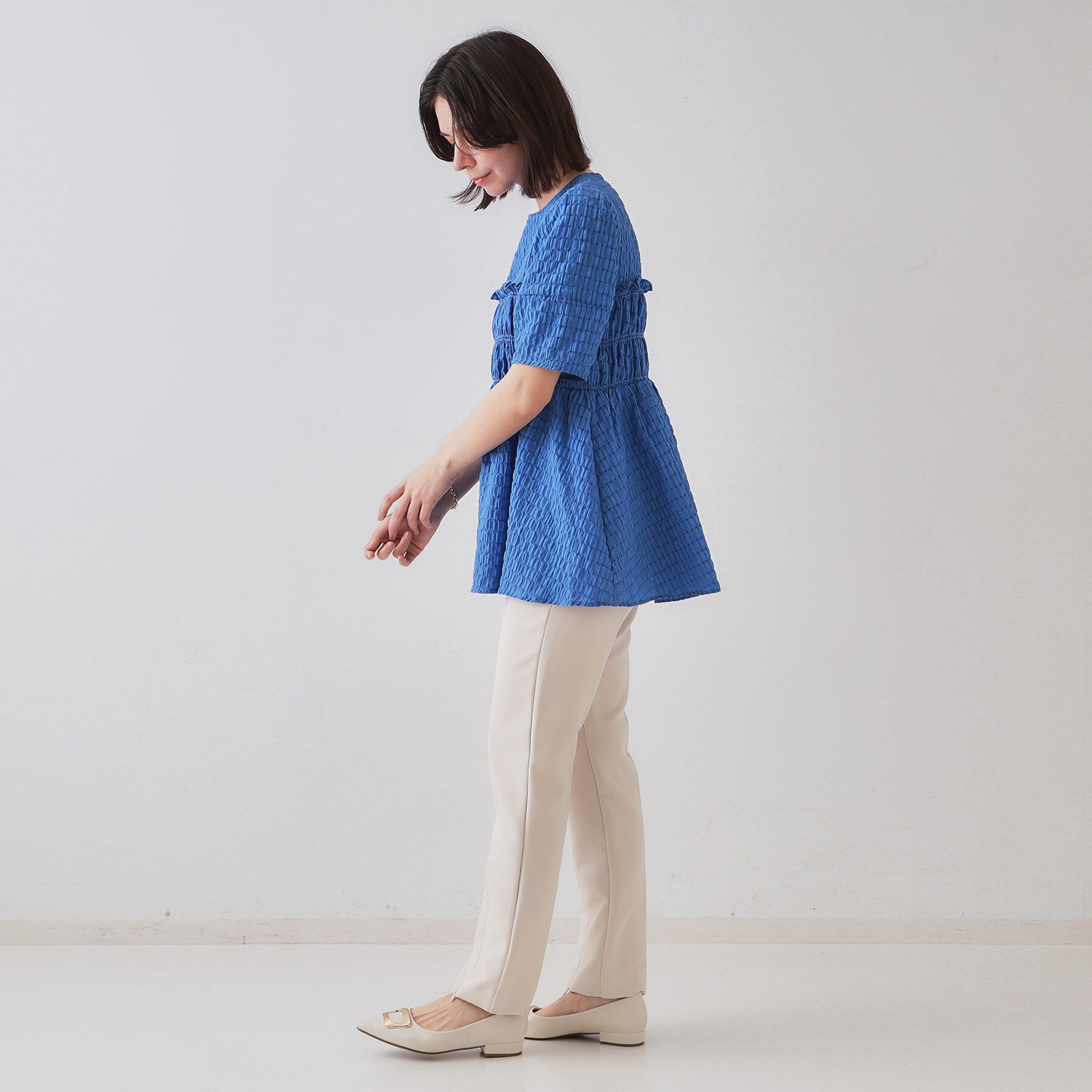 OPAQUE.CLIP「シャーリングペプラムブラウス【洗濯機洗い可】」|シャツ・ブラウス|