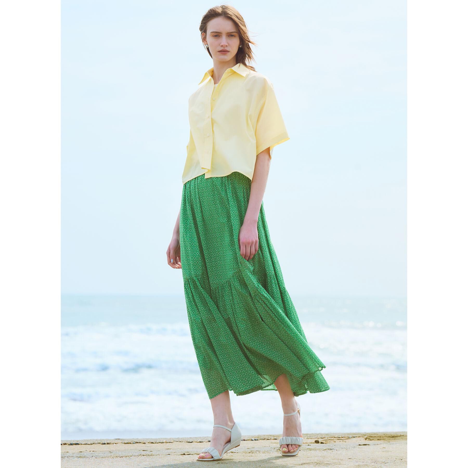 OPAQUE.CLIP「ギャザーフレアスカート/オーガニックコットン混【洗濯機洗い可】」|スカート|