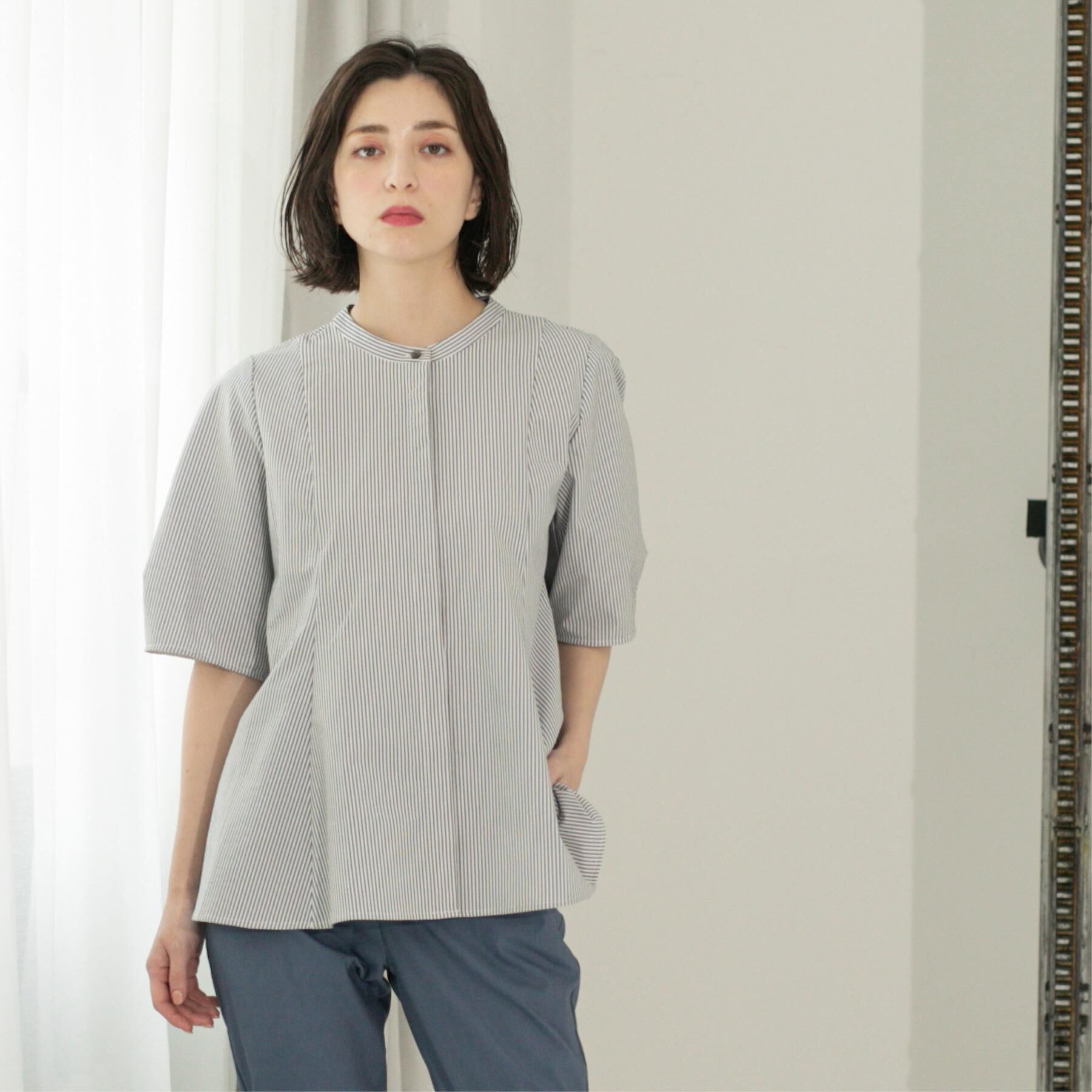 OPAQUE.CLIP「サッカーストライプペプラムブラウス【吸水速乾/イージーアイロン/洗濯機洗い可】」|シャツ・ブラウス|