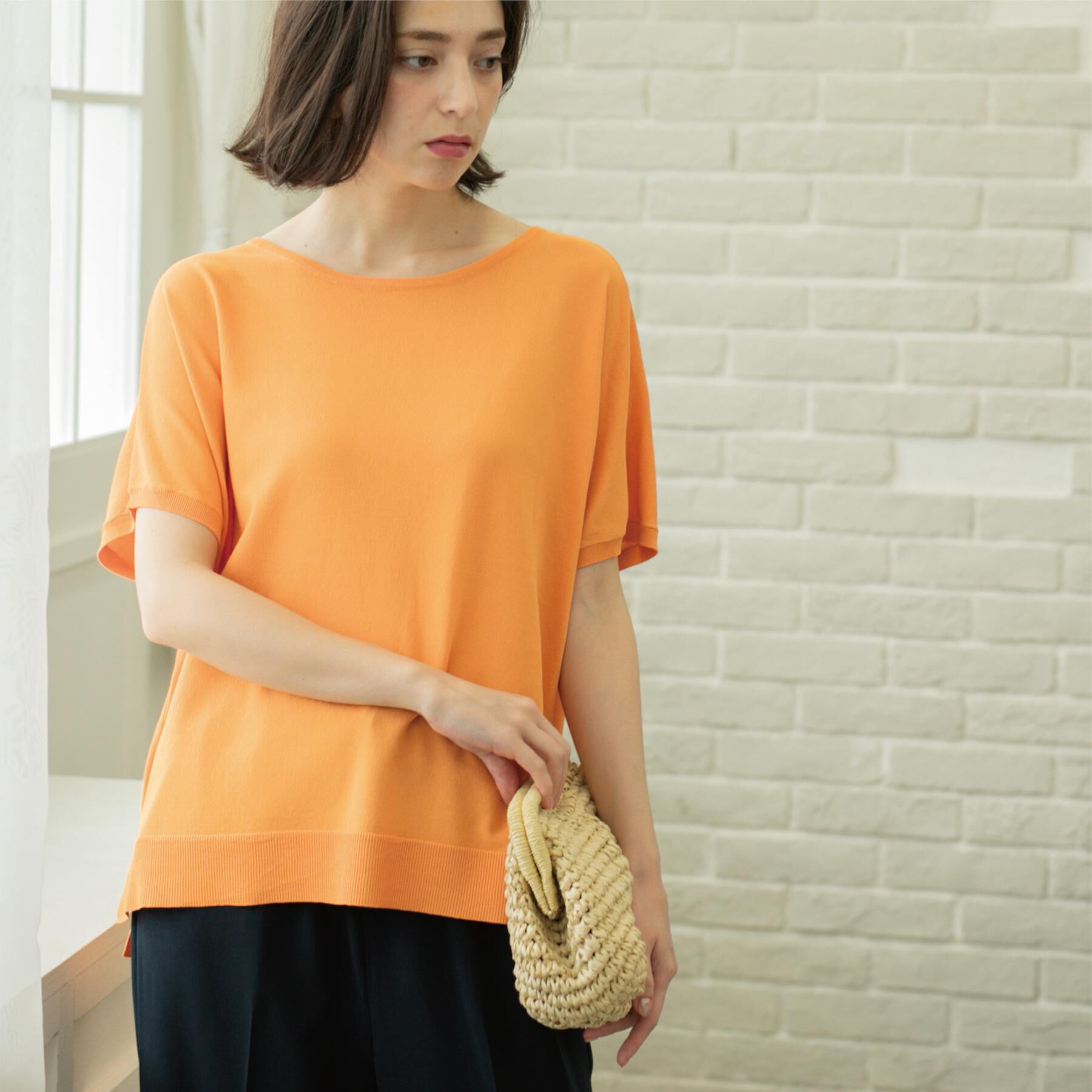 OPAQUE.CLIP「《6色展開/S-LLサイズ》ドルマンスリーブニット【UV/接触冷感/洗濯機洗い可/抗ピル】」|ニット・セーター|オレンジ(066)
