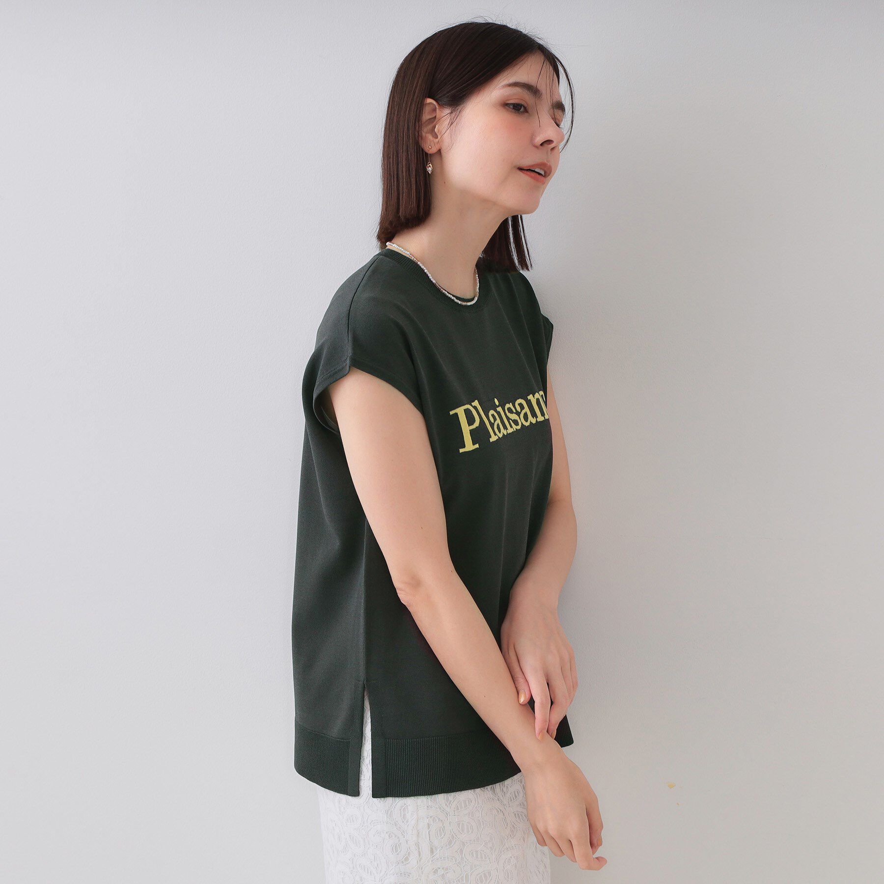 OPAQUE.CLIP「ロゴフレンチスリーブニット【洗濯機洗い可/UV/接触冷感/抗ピル】」|ニット・セーター|