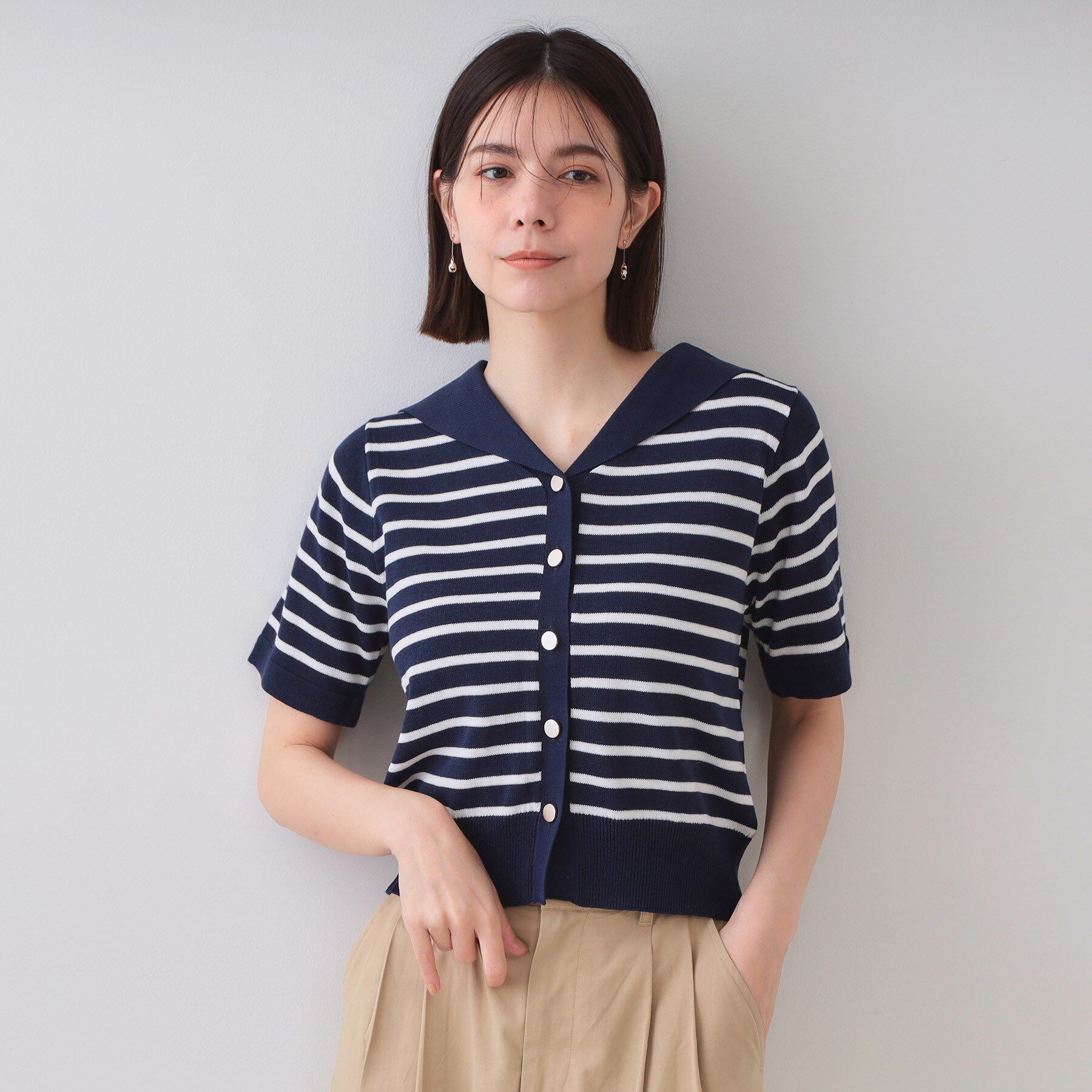 OPAQUE.CLIP「セーラーカラーボーダーニット【洗濯機洗い可】」|ニット・セーター|