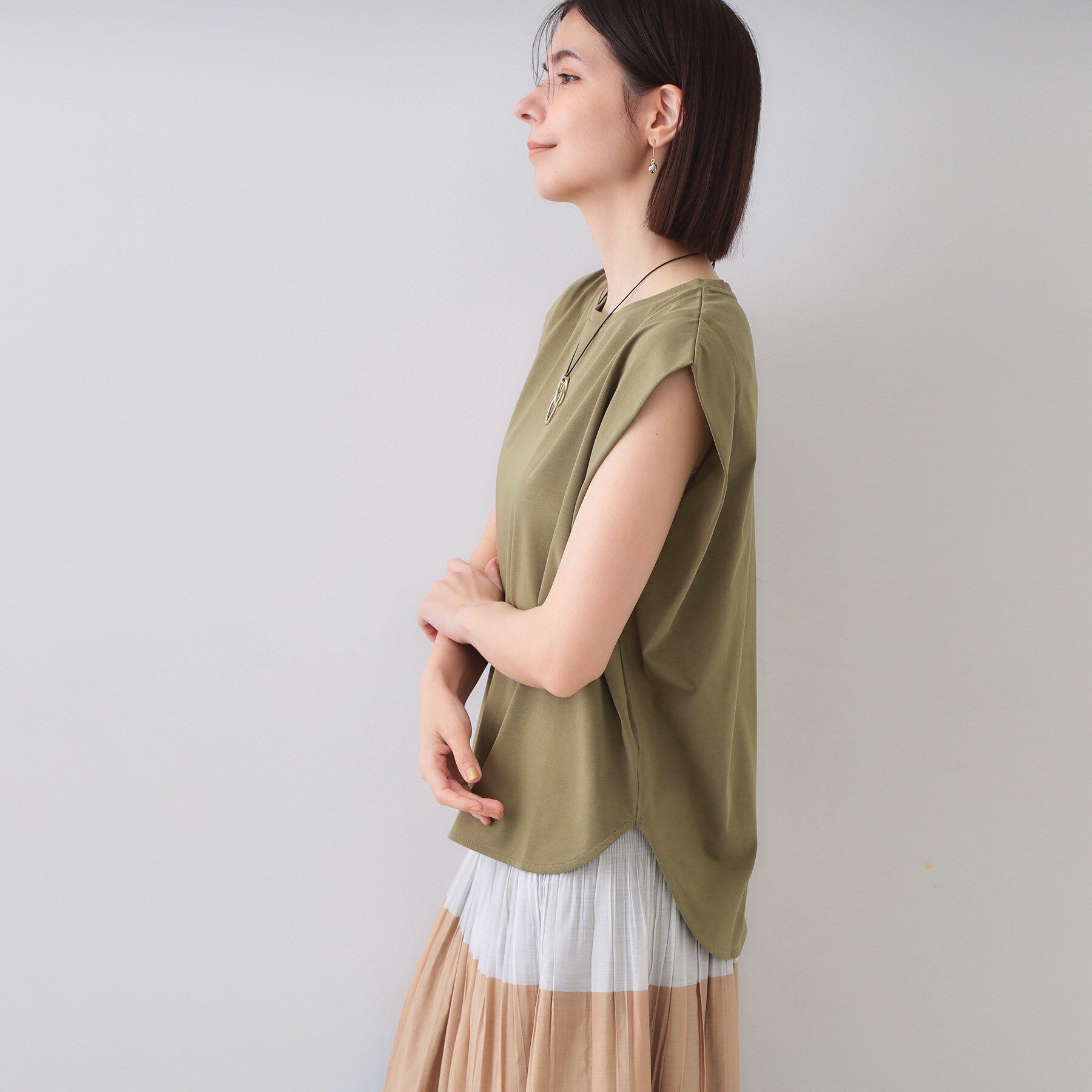 OPAQUE.CLIP「ボクシーノースリーブカットソー【洗濯機洗い可】」|Tシャツ・カットソー|