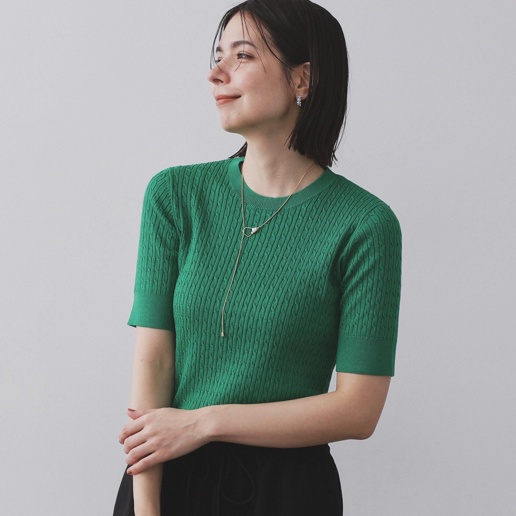 OPAQUE.CLIP「ケーブルハーフスリーブニット【UVケア/洗濯機OK】《6col/S～LL》」|ニット・セーター|