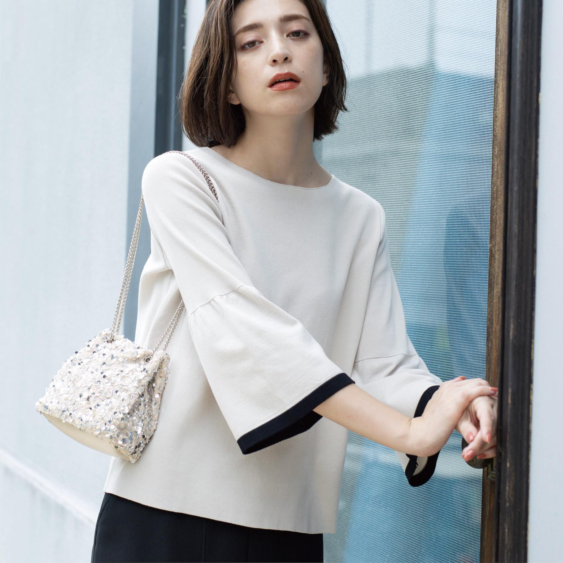 OPAQUE.CLIP「配色フレアスリーブニット【UVケア/洗濯機OK】」|ニット・セーター|