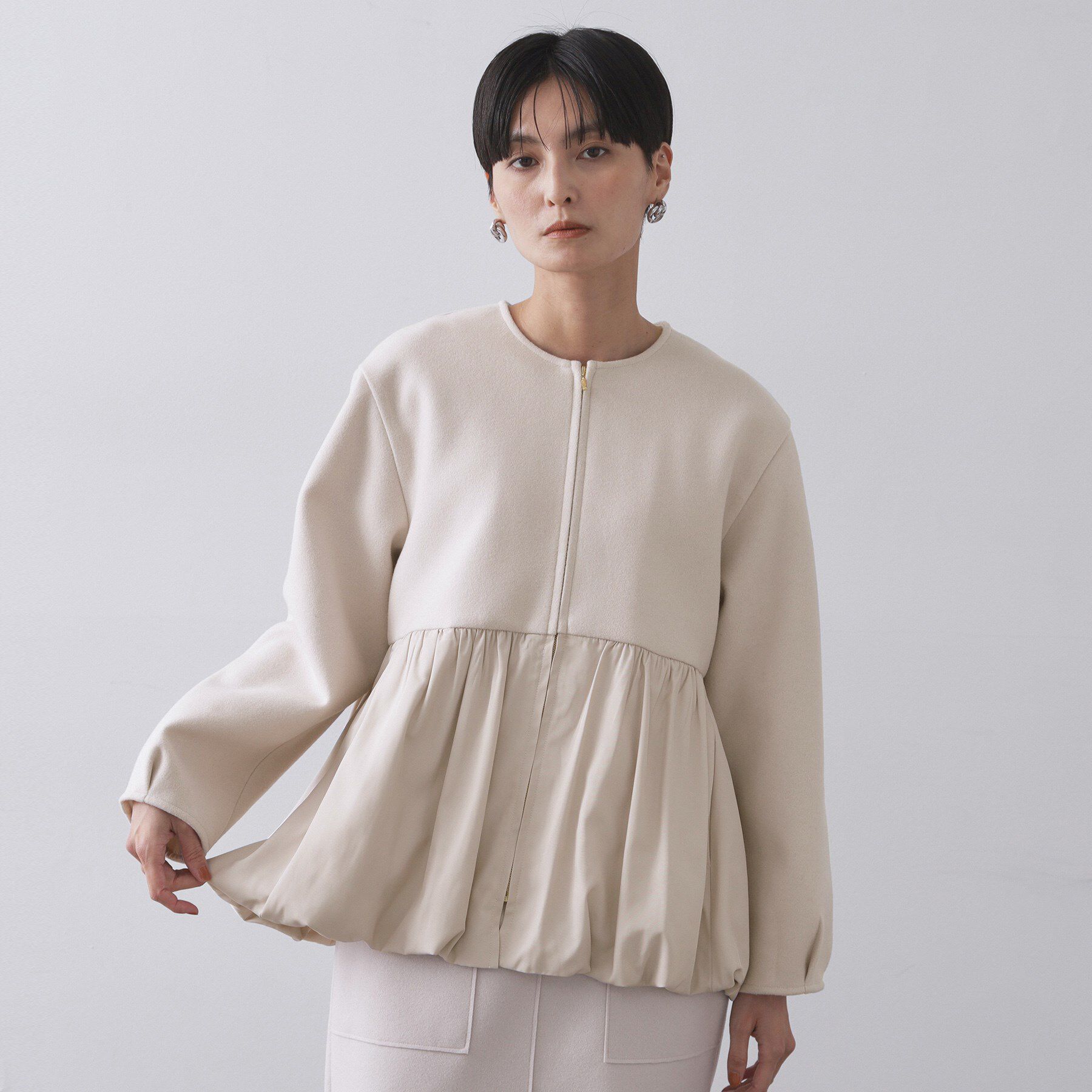 OPAQUE.CLIP「ウールライクペプラムドッキングアウター【洗濯機洗い可】」|ノーカラーコート|