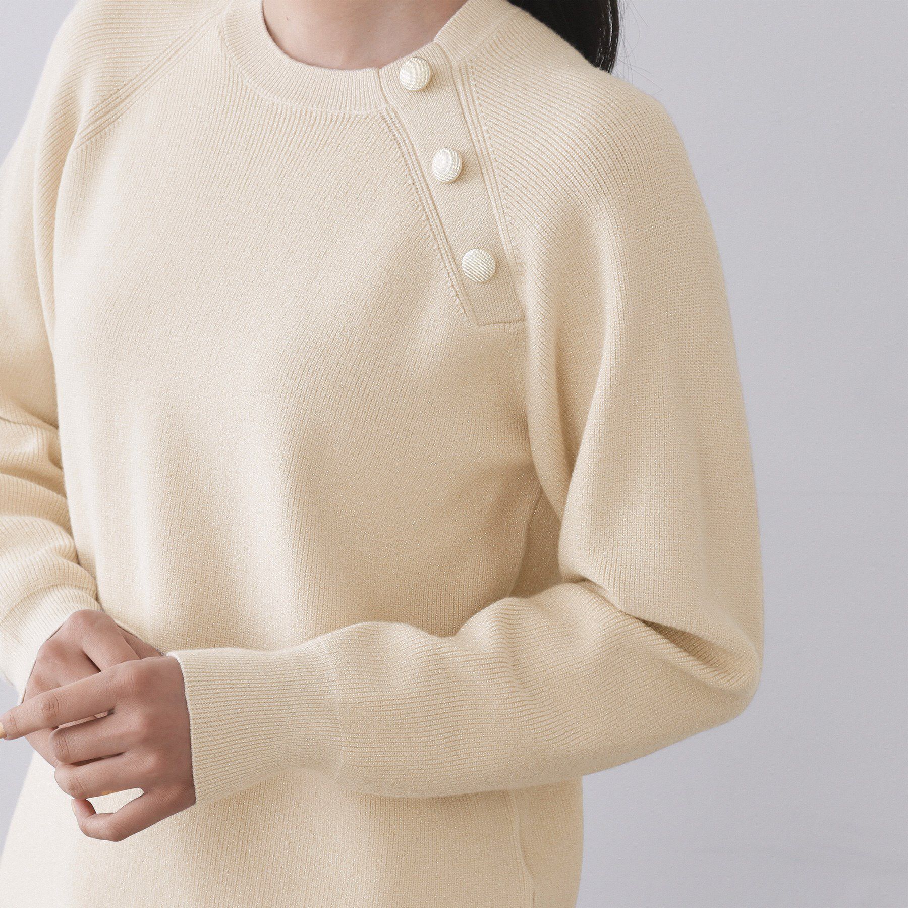 OPAQUE.CLIP「ボタンデザインラメニット【洗濯機OK】」|ニット・セーター|