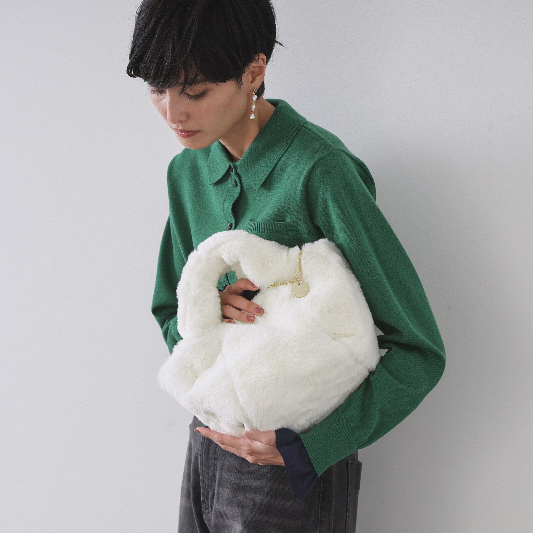 OPAQUE.CLIP「【2WAY】フェイクファーミドルトートバッグ」|トートバッグ|オフホワイト(003