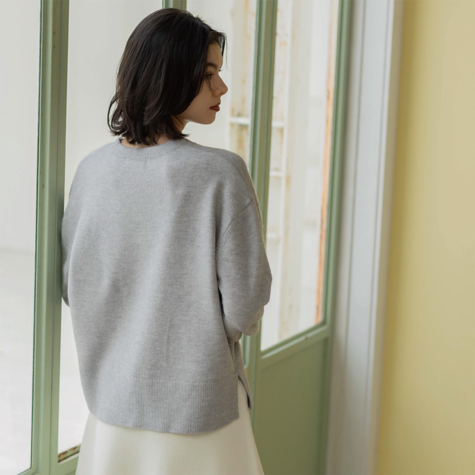 OPAQUE.CLIP「きらきらクルーミドルゲージニット【洗濯機OK】」|ニット・セーター|