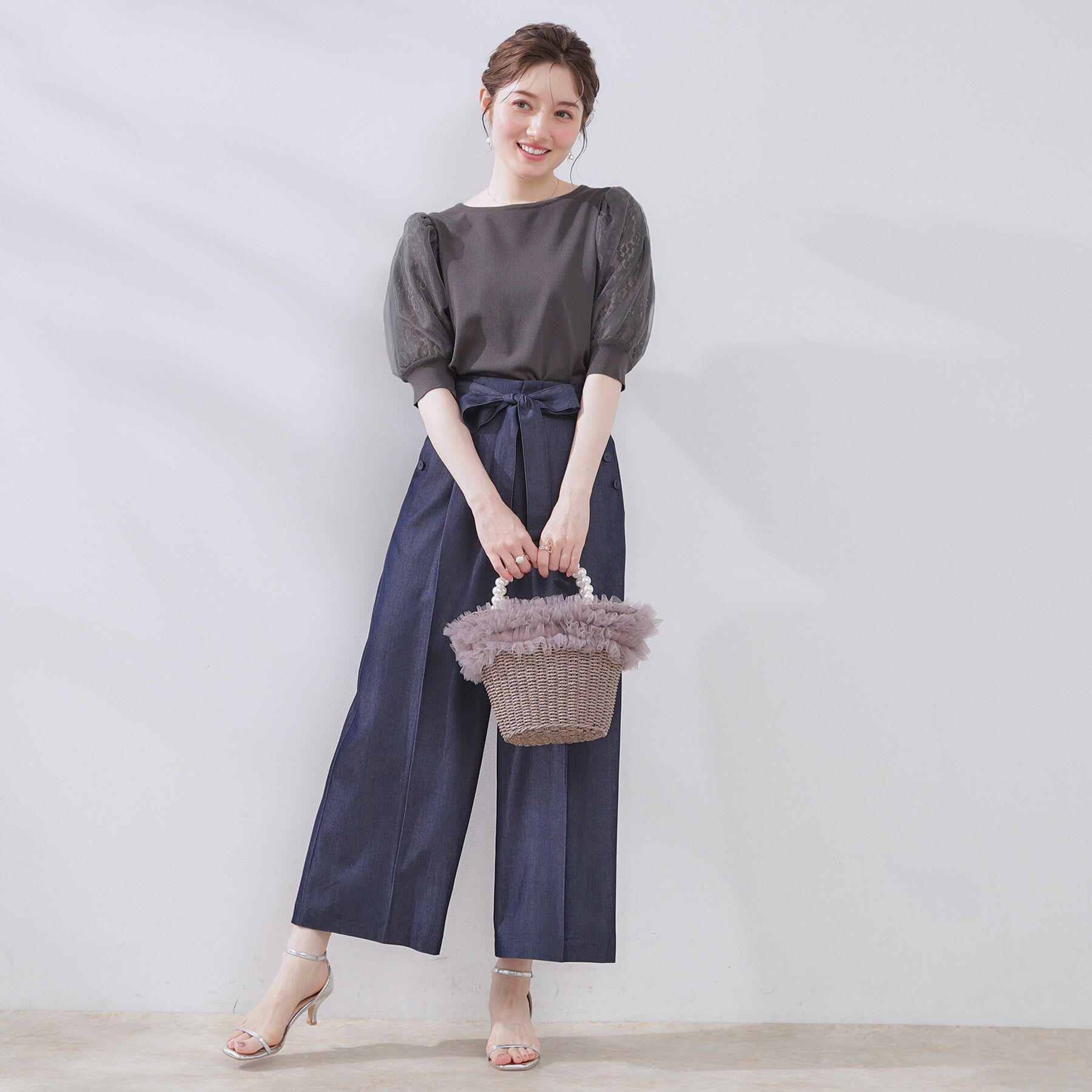 Couture broach「【洗える・UV機能・通勤】オーガンレース袖ニット」|ニット・セーター|