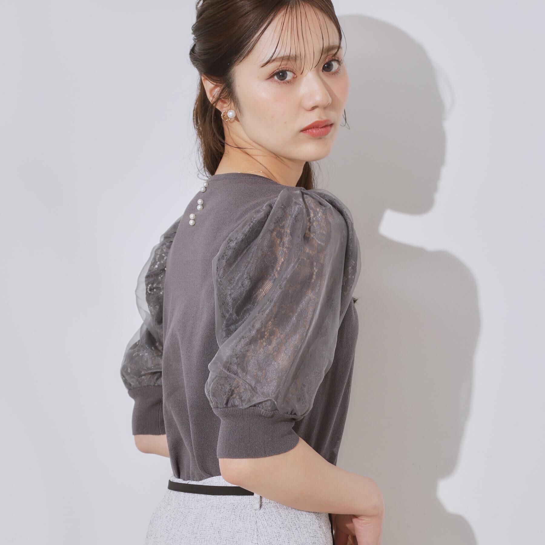 Couture broach「【洗える・UV機能・通勤】オーガンレース袖ニット」|ニット・セーター|