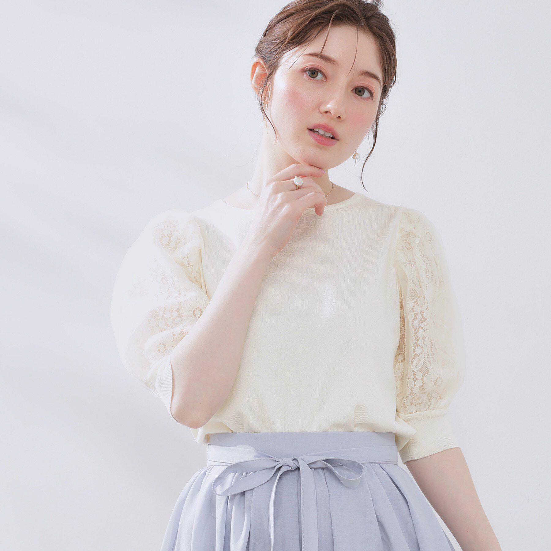 Couture broach「【洗える・UV機能・通勤】オーガンレース袖ニット」|ニット・セーター|