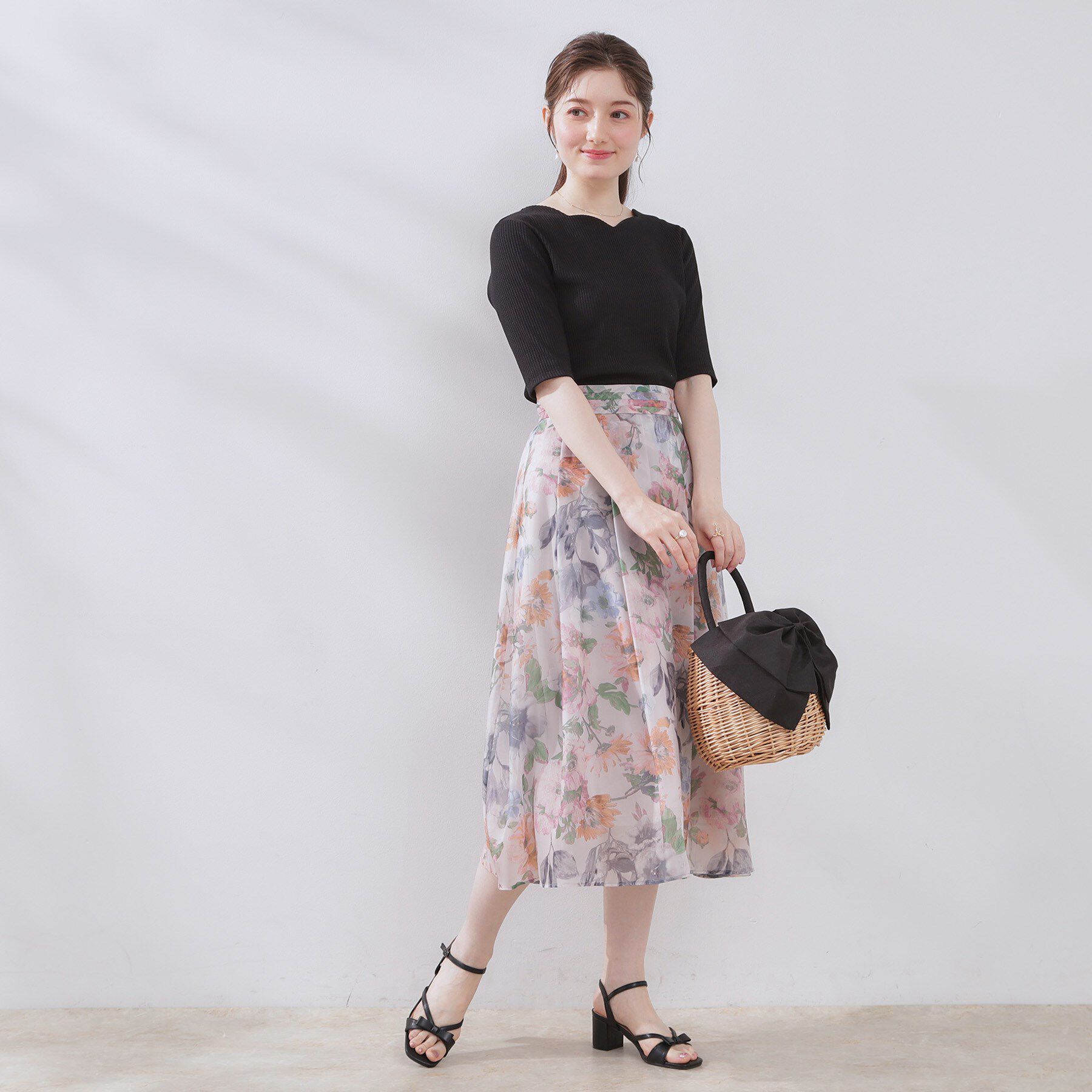 Couture broach「【マシンウォッシャブル・アンチピリング・二の腕カバー】ハートネックテレコ5分袖プルオーバー」|Tシャツ・カットソー|