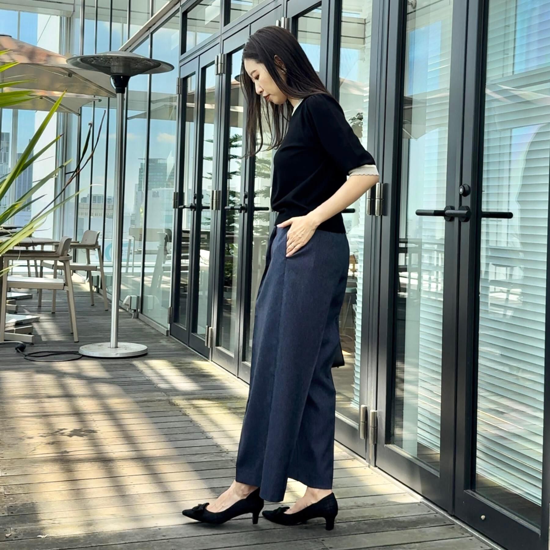 Couture broach「【5分袖・華奢見え・通勤】配色スカラ5分袖ニット」|ニット・セーター|