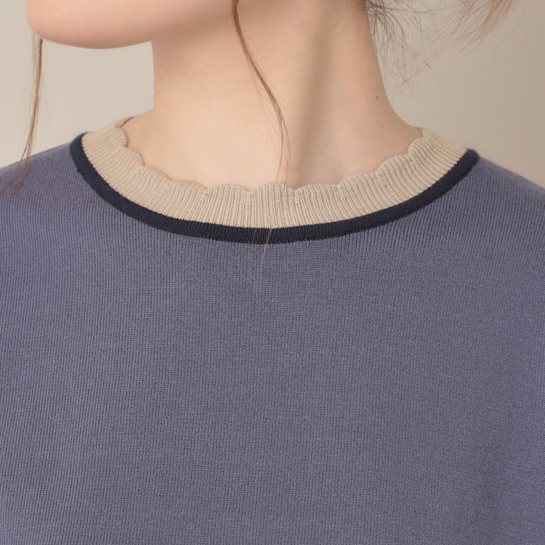 Couture broach「【5分袖・華奢見え・通勤】配色スカラ5分袖ニット」|ニット・セーター|