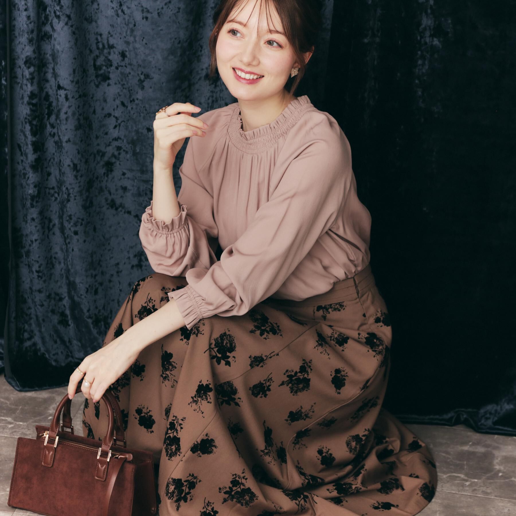 Couture broach「【美シルエット・通勤】フロッキーフラワープリントスカート」|スカート|