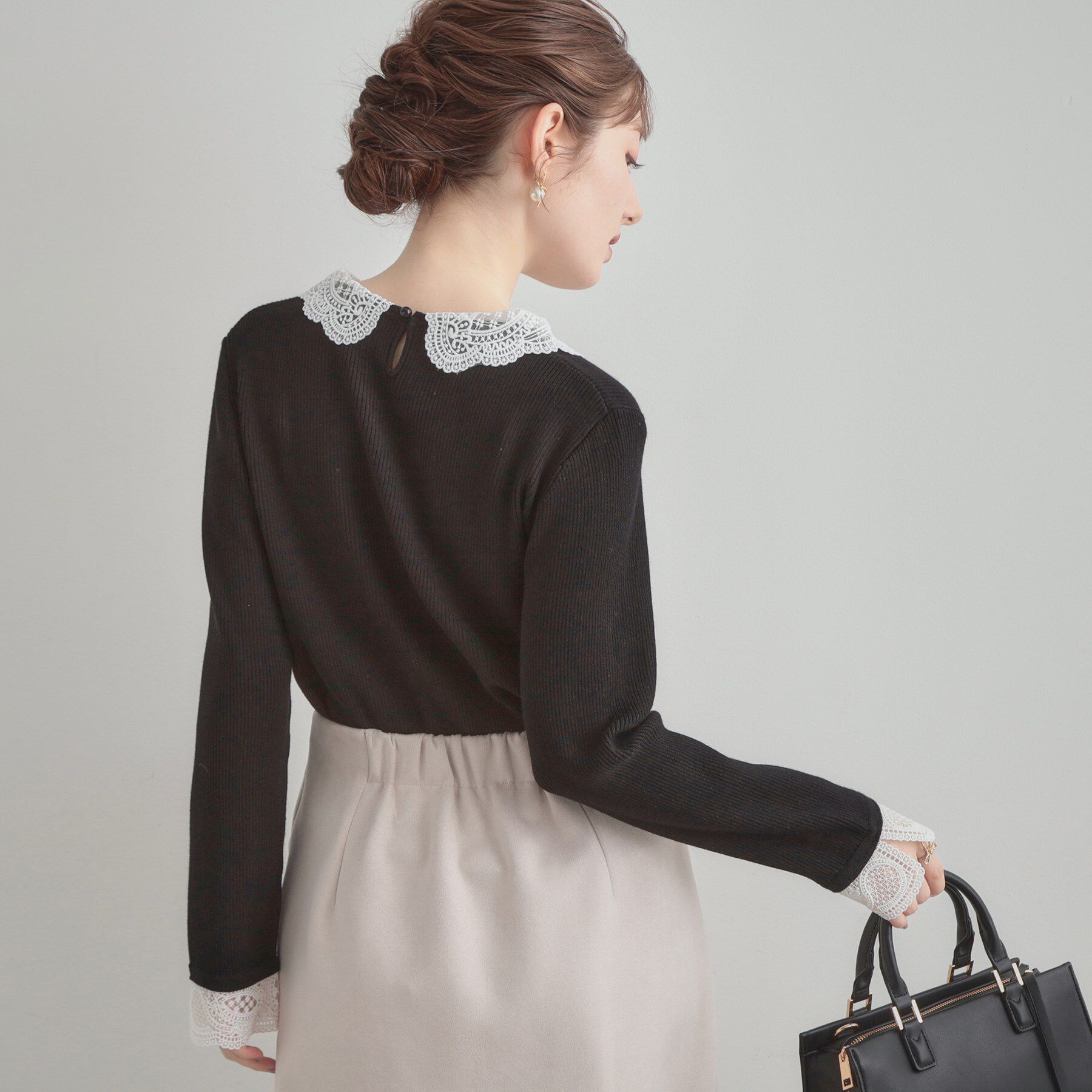 Couture broach「【着映え・フェミニン・通勤】レース衿カフス付きリブニット」|ニット・セーター|