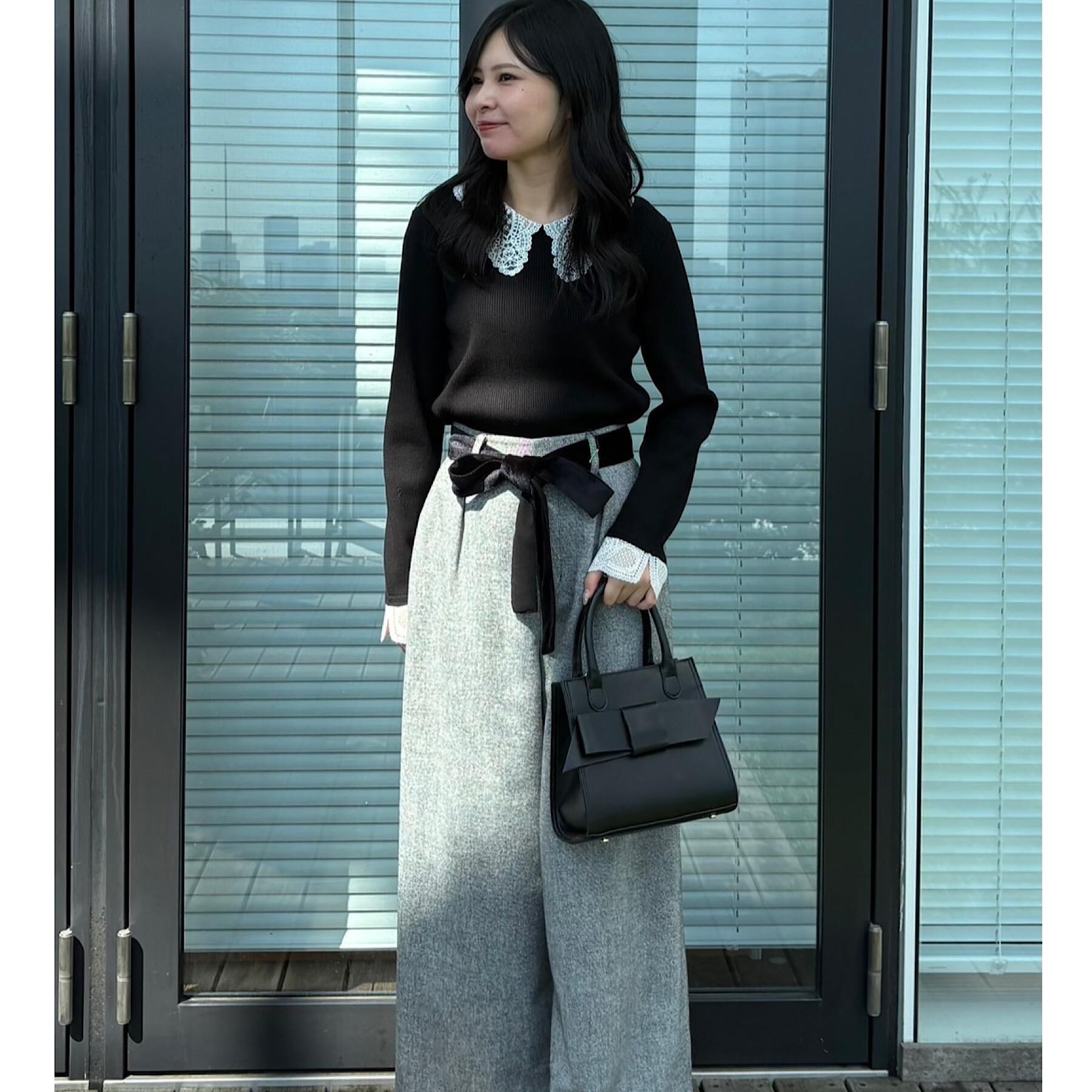 Couture broach「【着映え・フェミニン・通勤】レース衿カフス付きリブニット」|ニット・セーター|