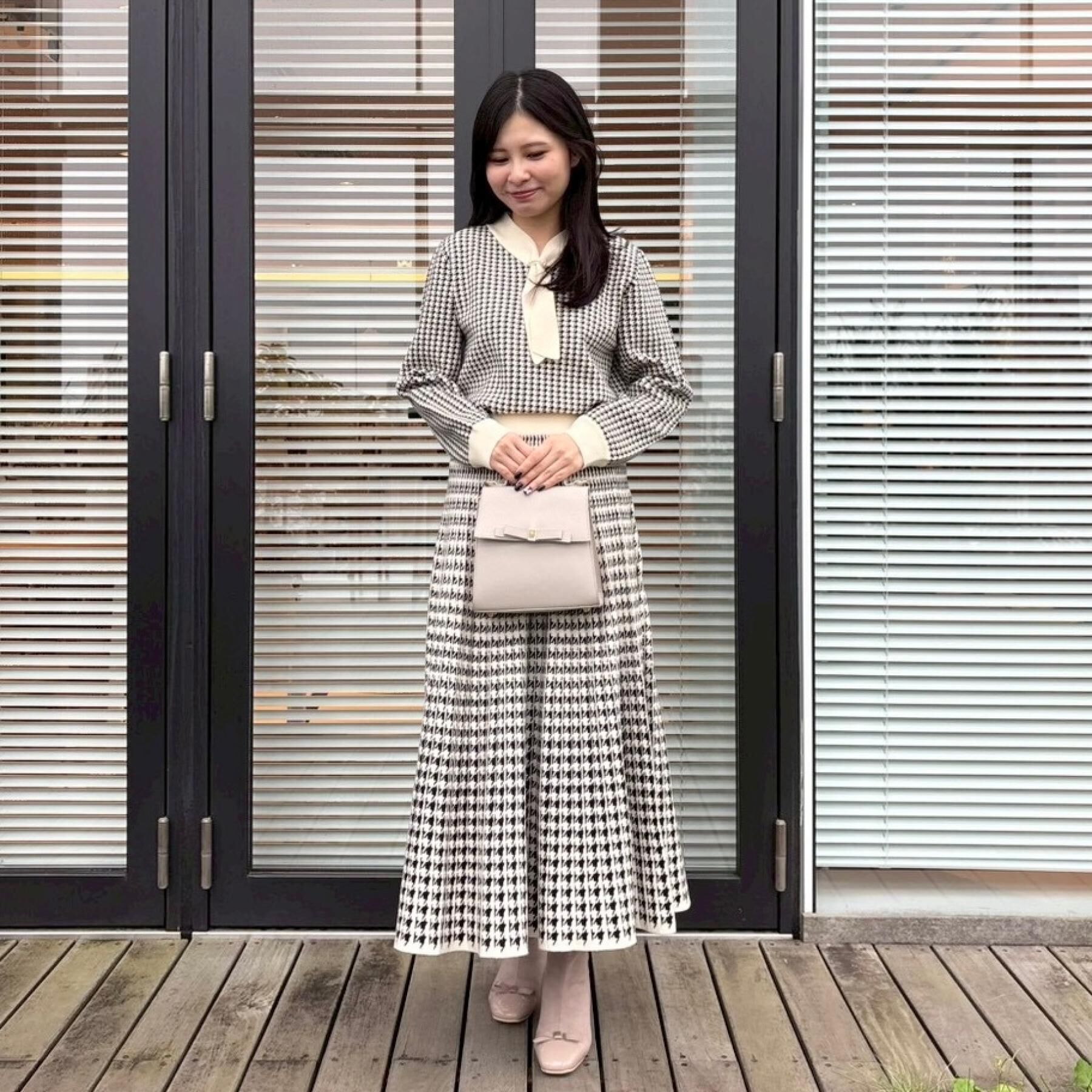 Couture broach「【クラシカル・大人上品】千鳥ジャカードニットプリーツスカート」|スカート|