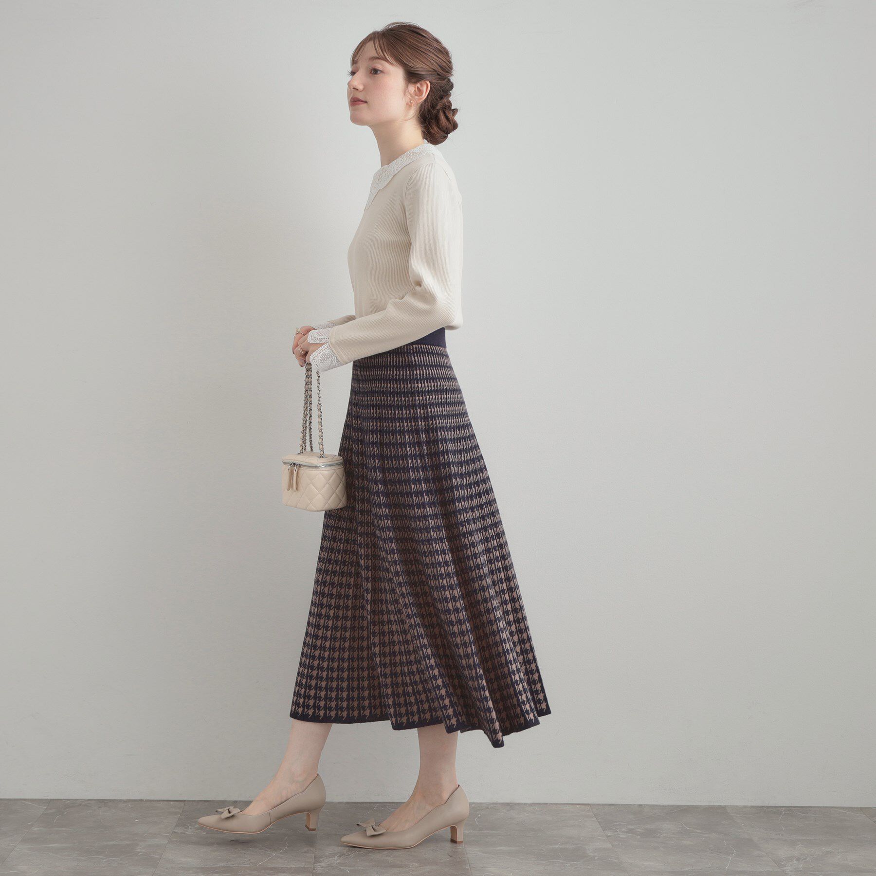 Couture broach「【クラシカル・大人上品】千鳥ジャカードニットプリーツスカート」|スカート|