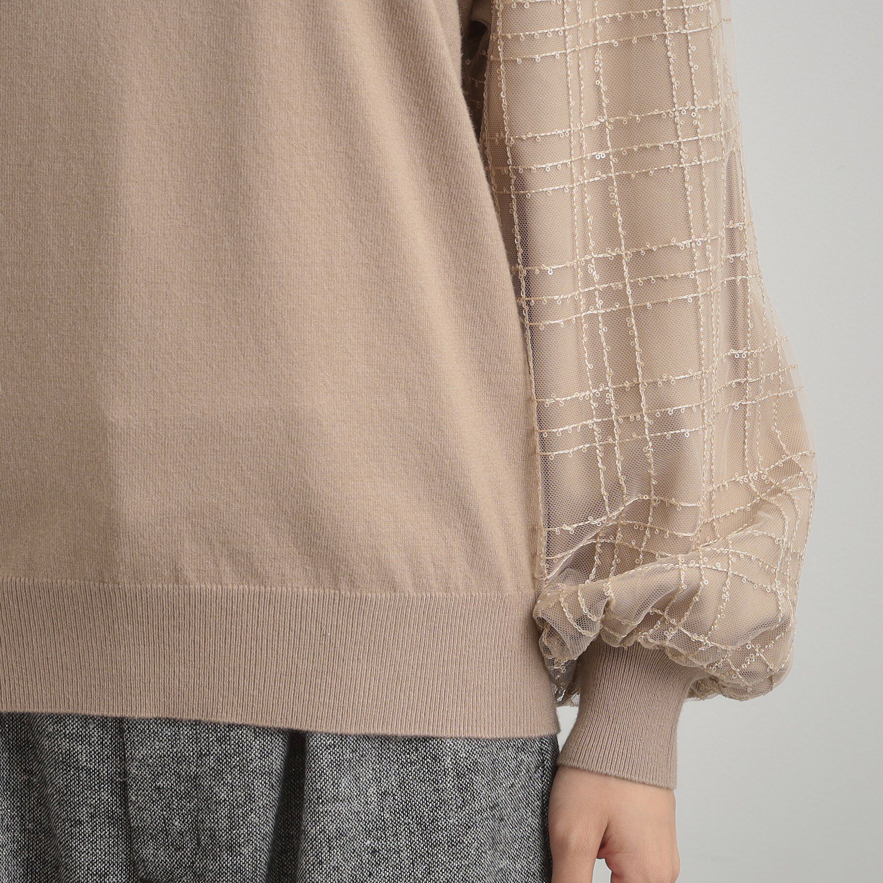 Couture broach「【フェミニン・着映え】袖チェックチュール ドッキングニット」|ニット・セーター|