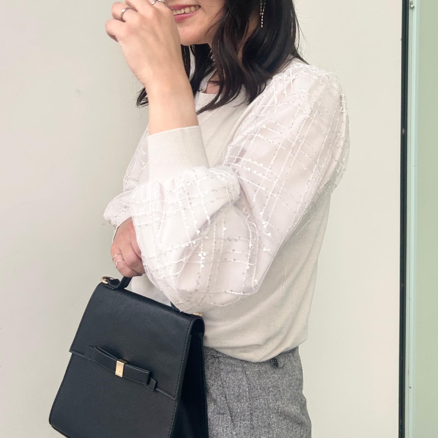 Couture broach「【フェミニン・着映え】袖チェックチュール ドッキングニット」|ニット・セーター|