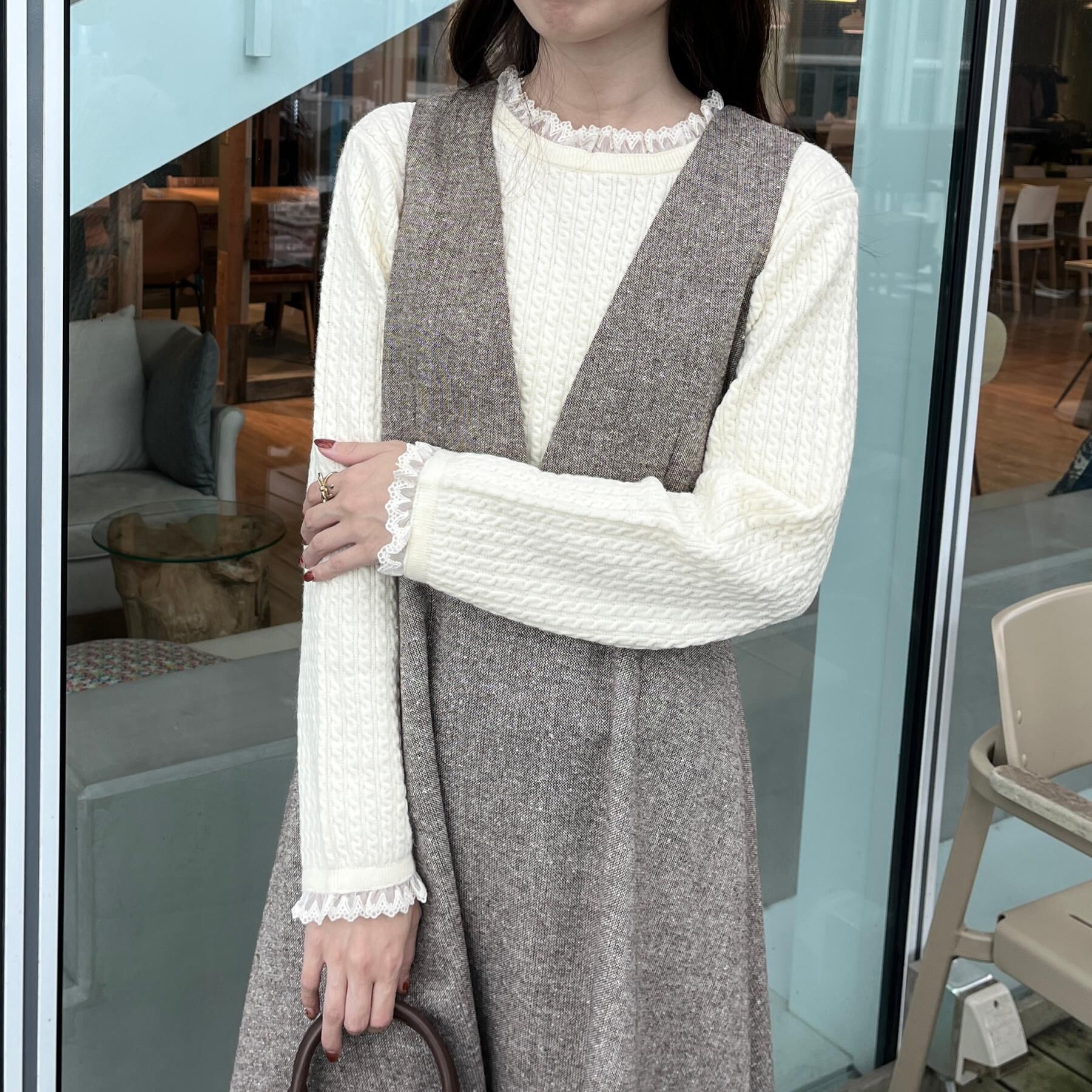 Couture broach「【通勤・大人上品】ラメツイード ジャンパースカート」|ワンピース|