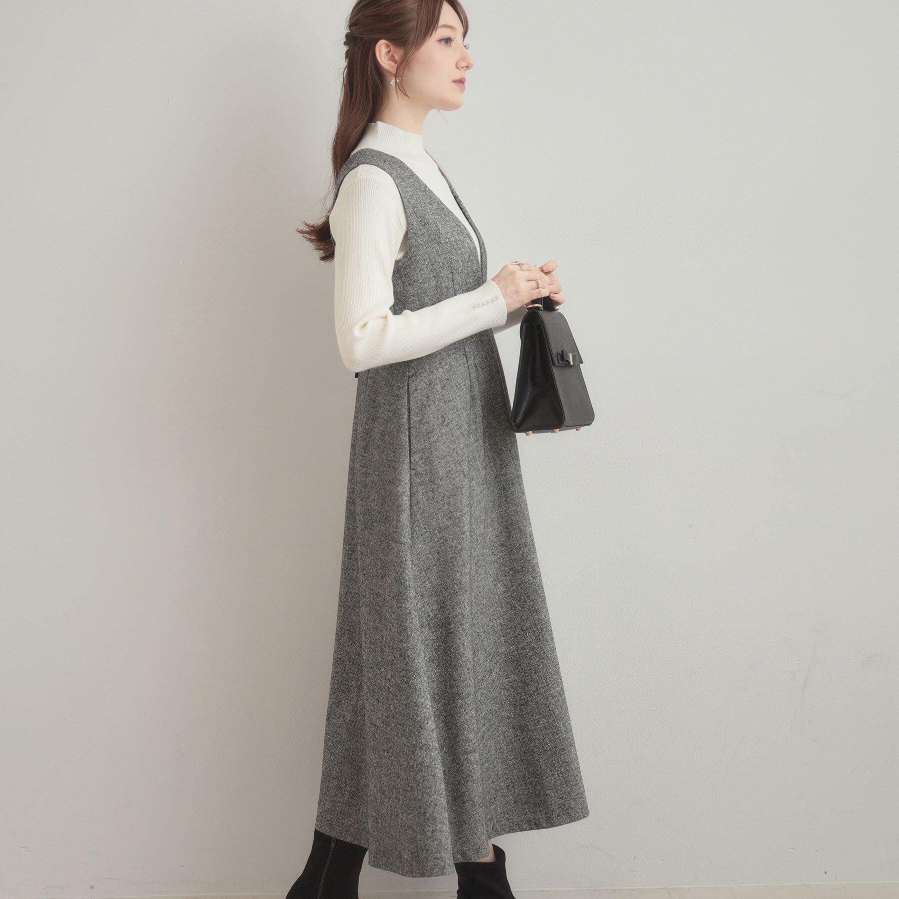 Couture broach「【通勤・大人上品】ラメツイード ジャンパースカート」|ワンピース|