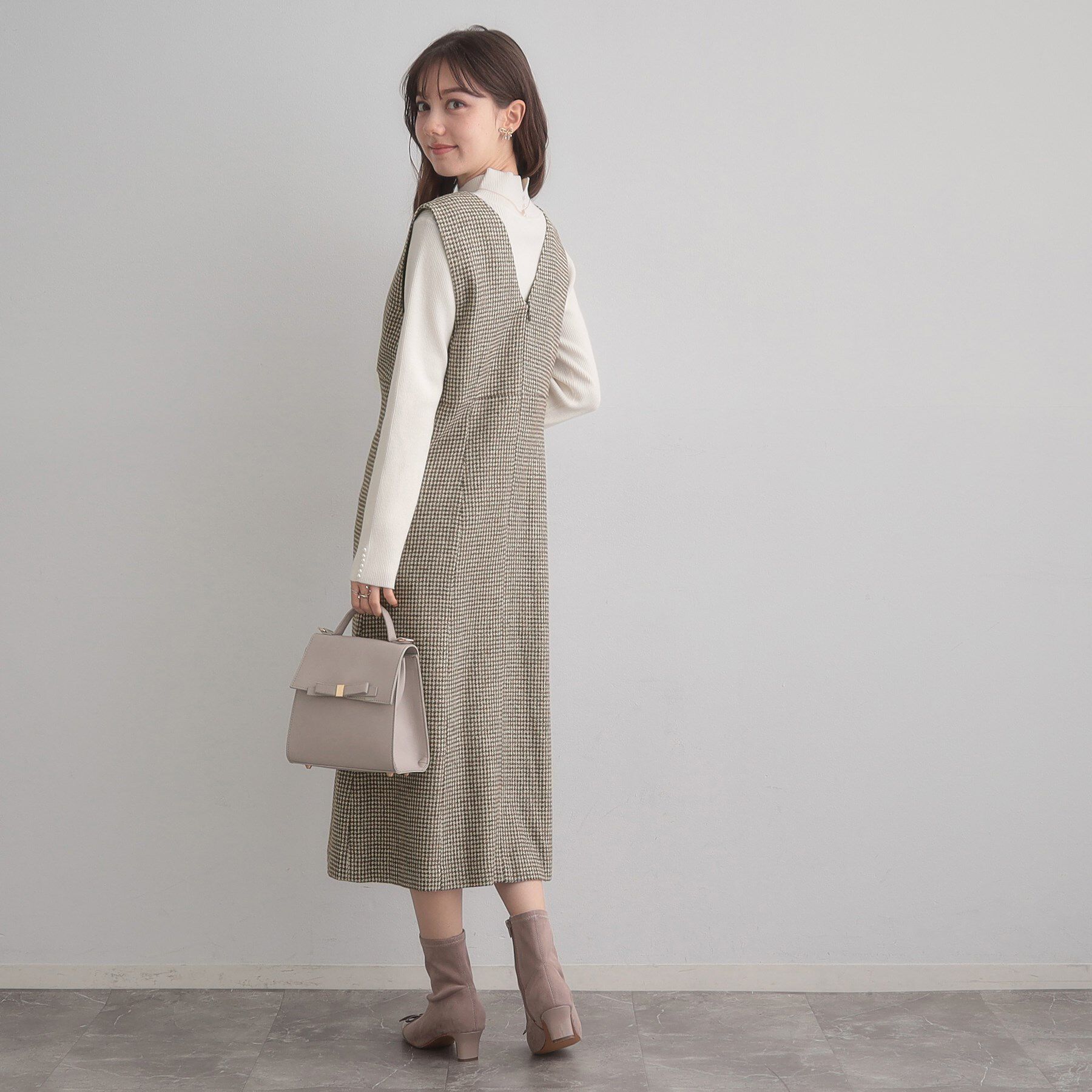 Couture broach「【クラシカル・通勤】ラメ千鳥釦デザインジャンスカ」|ワンピース|