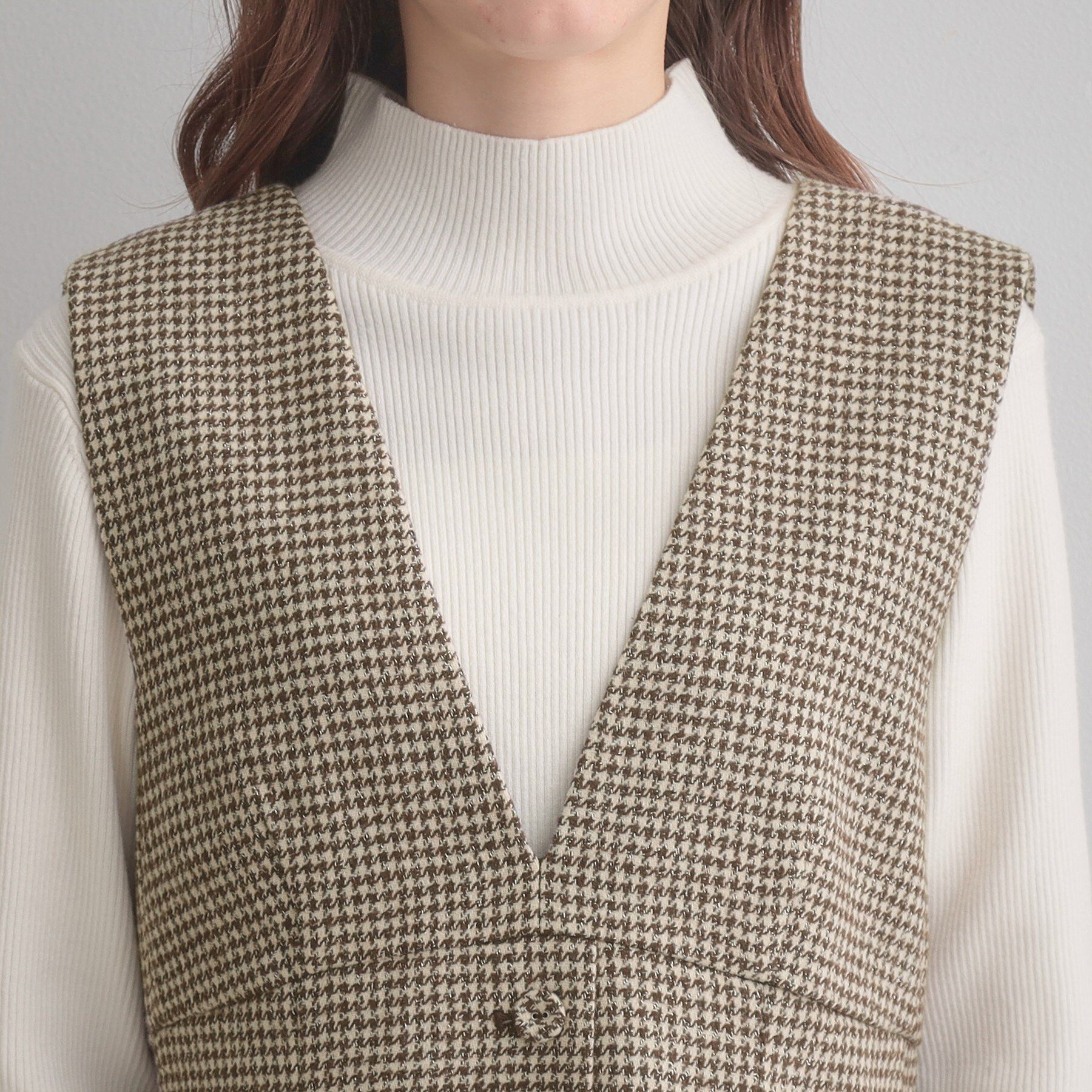 Couture broach「【クラシカル・通勤】ラメ千鳥釦デザインジャンスカ」|ワンピース|