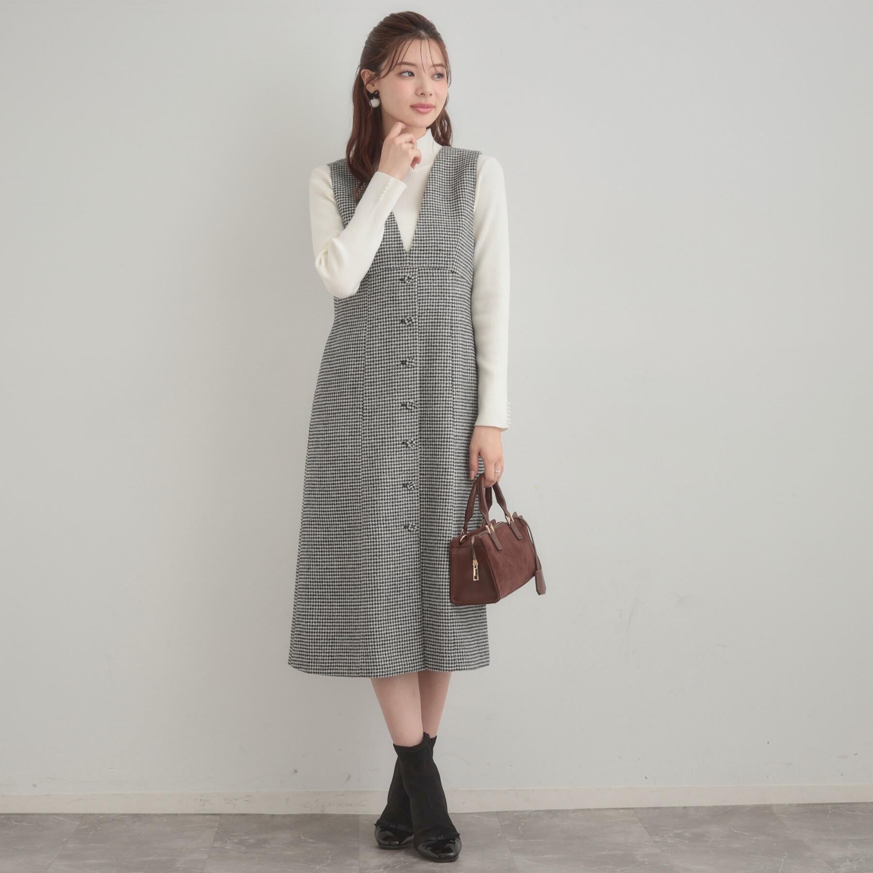 Couture broach「【クラシカル・通勤】ラメ千鳥釦デザインジャンスカ」|ワンピース|