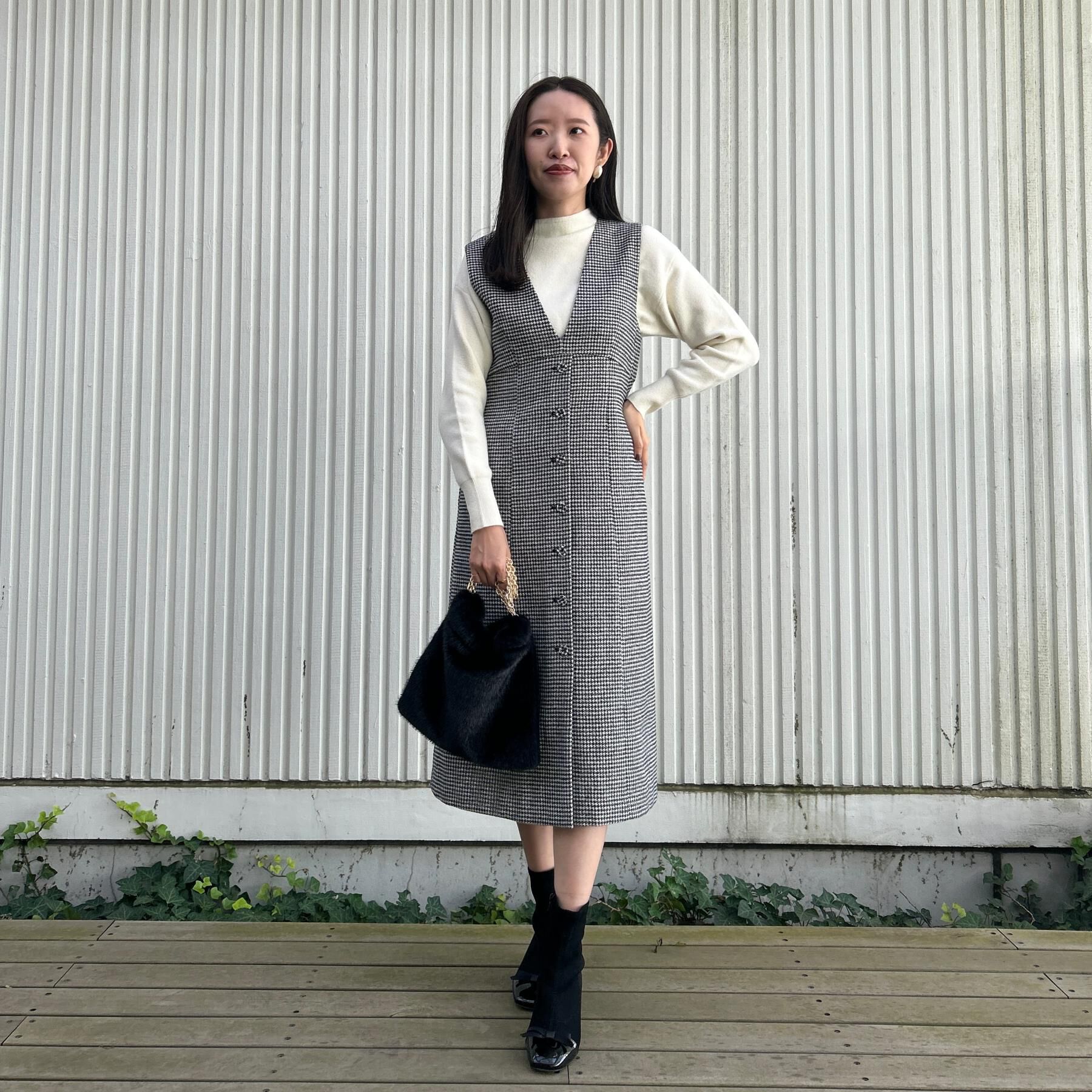 Couture broach「【クラシカル・通勤】ラメ千鳥釦デザインジャンスカ」|ワンピース|