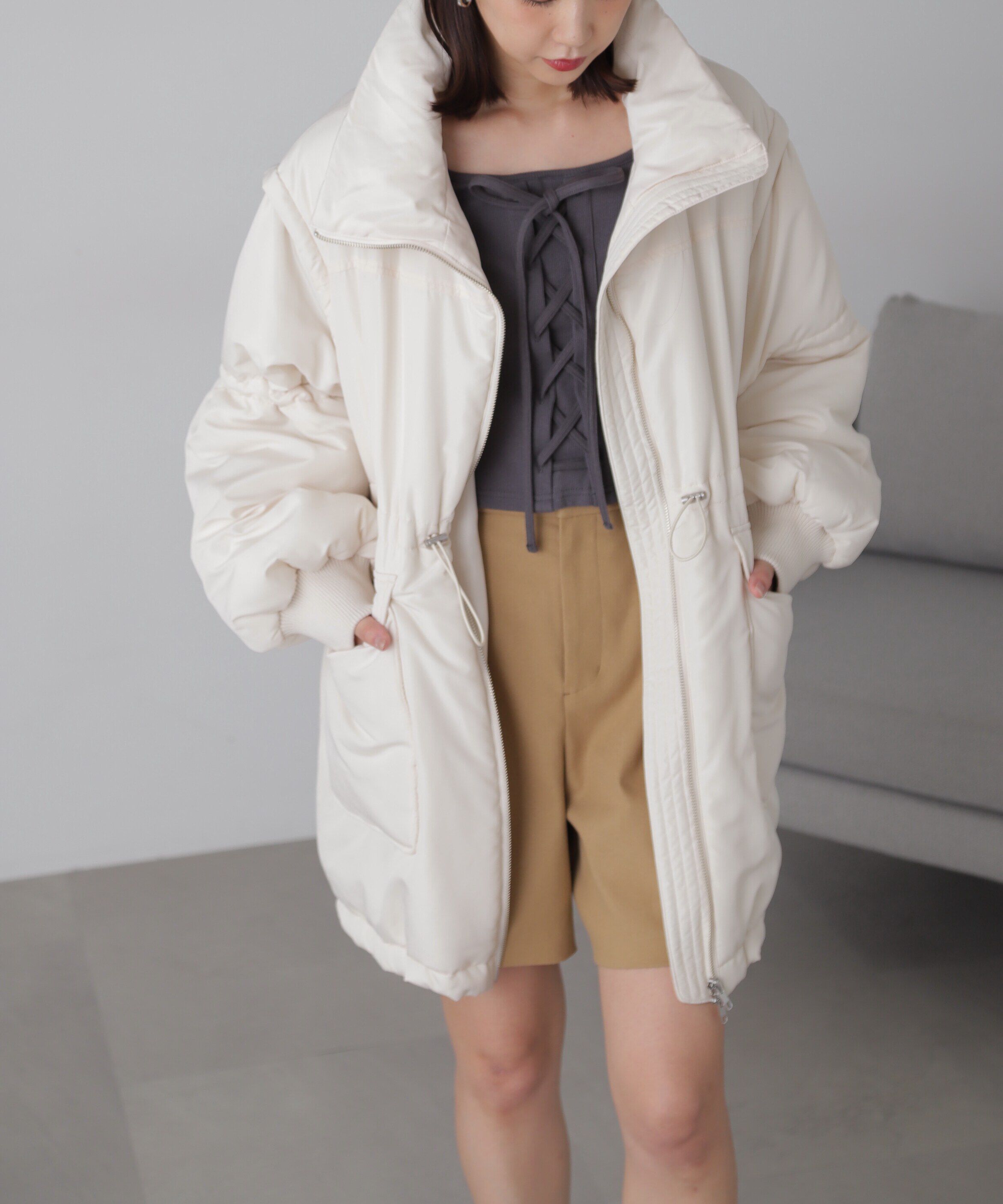  「スタンド中綿ウエストドロストコート」|その他|